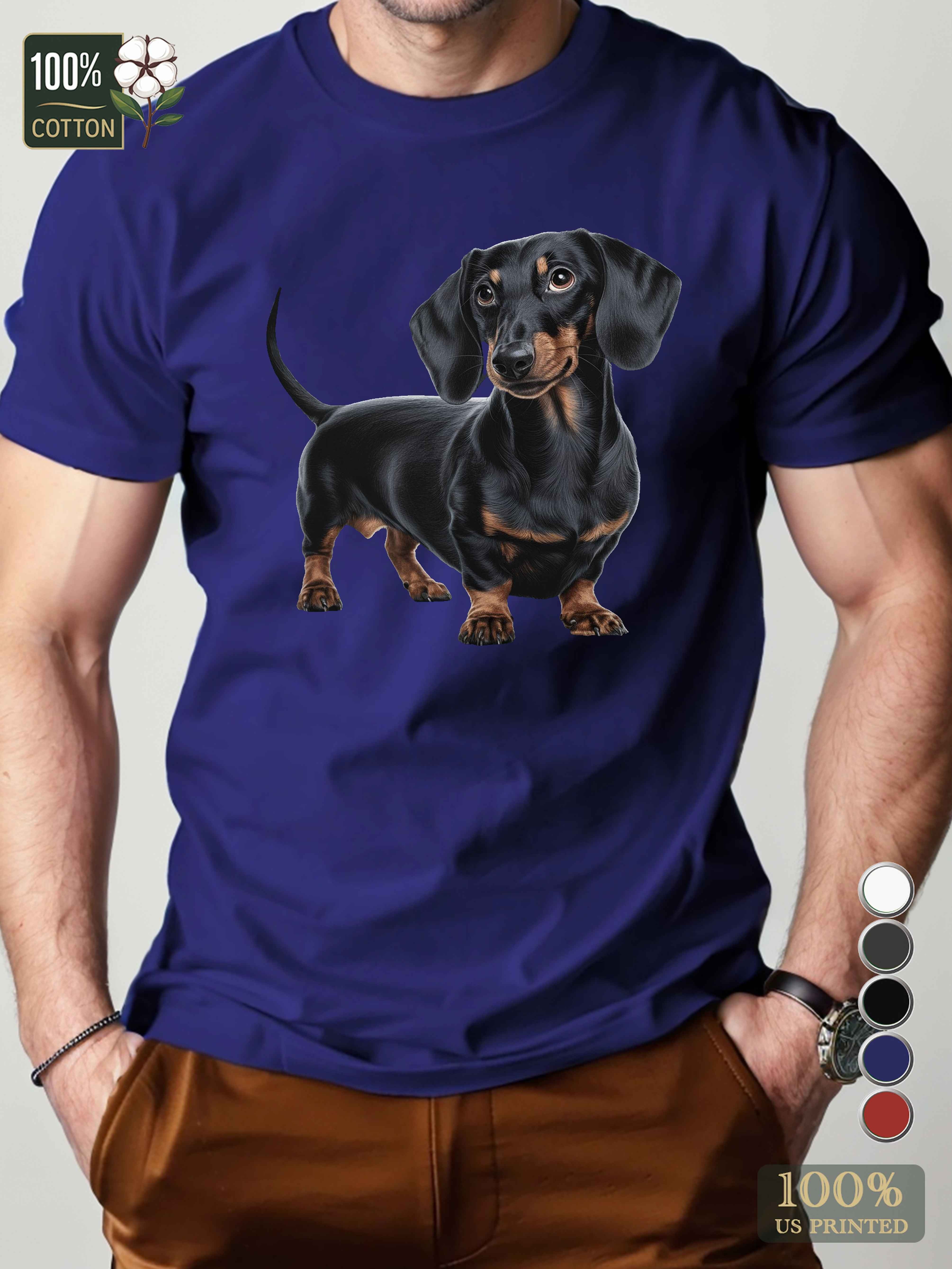 black Dachshund dog illustration Men's pure cotton Tshirt Comfort Fit