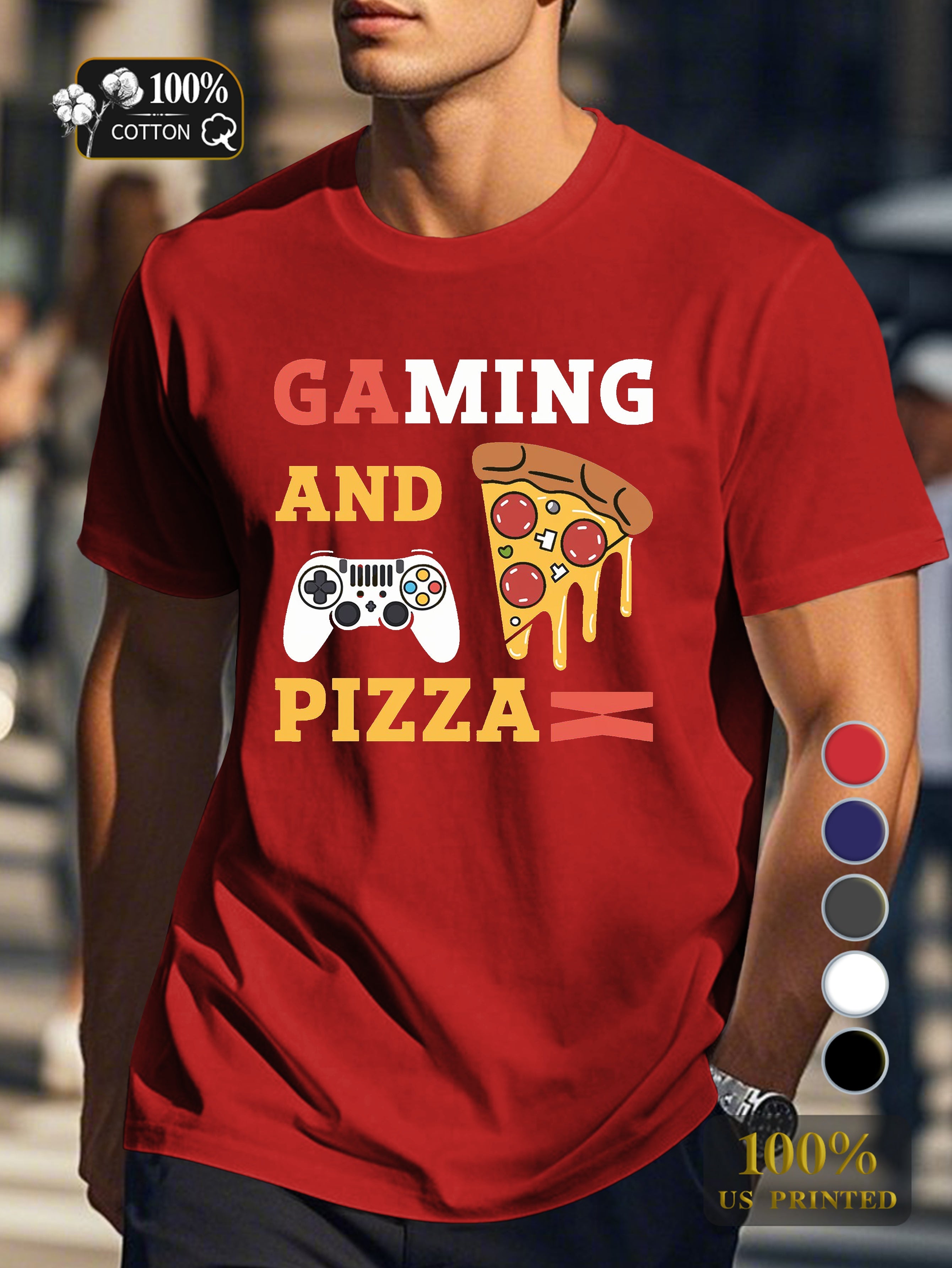 GAMING AND PIZZA Men's pure cotton Tshirt Comfort Fit