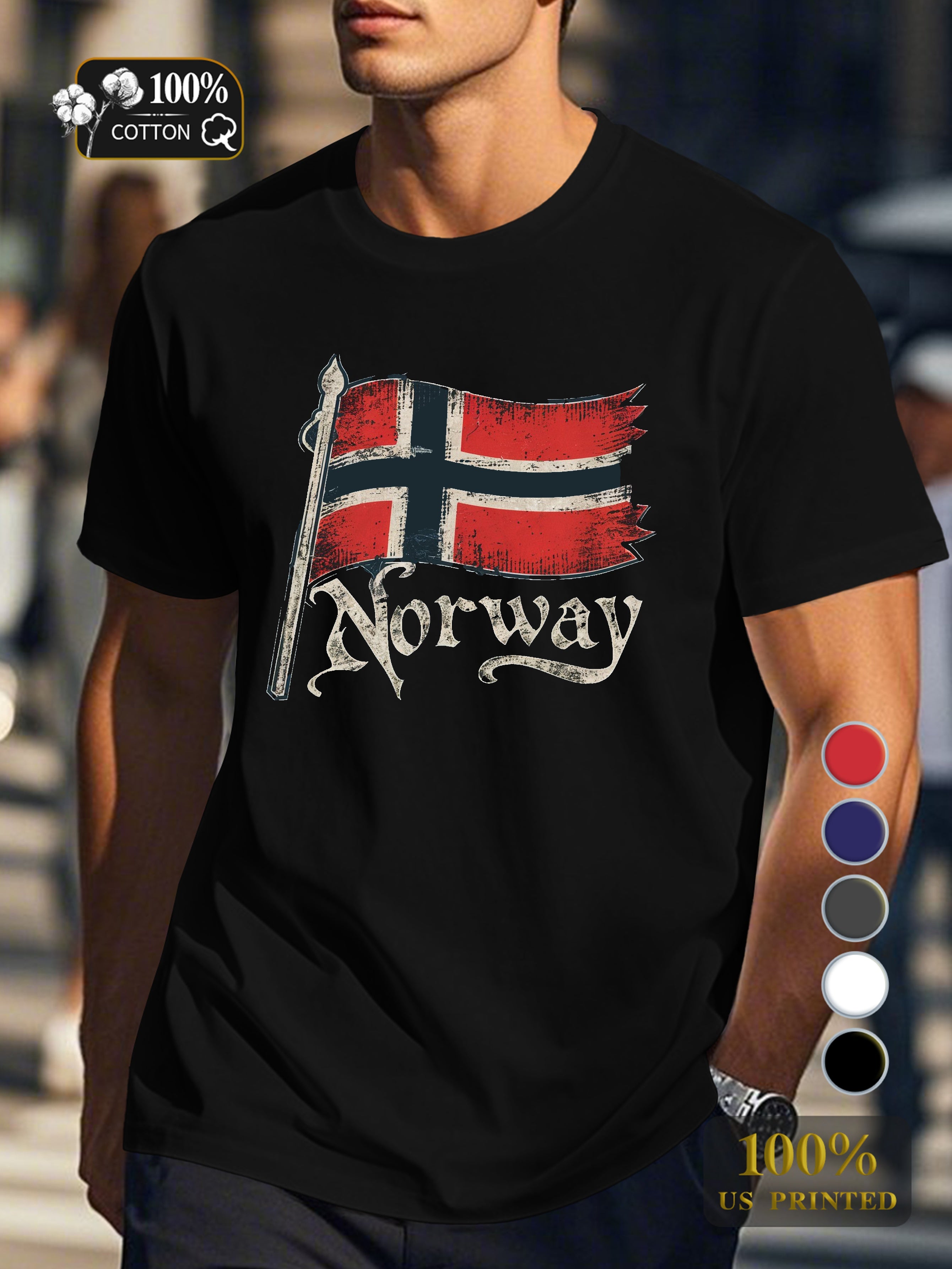 vintage Norwegian flag Men's pure cotton Tshirt Comfort Fit