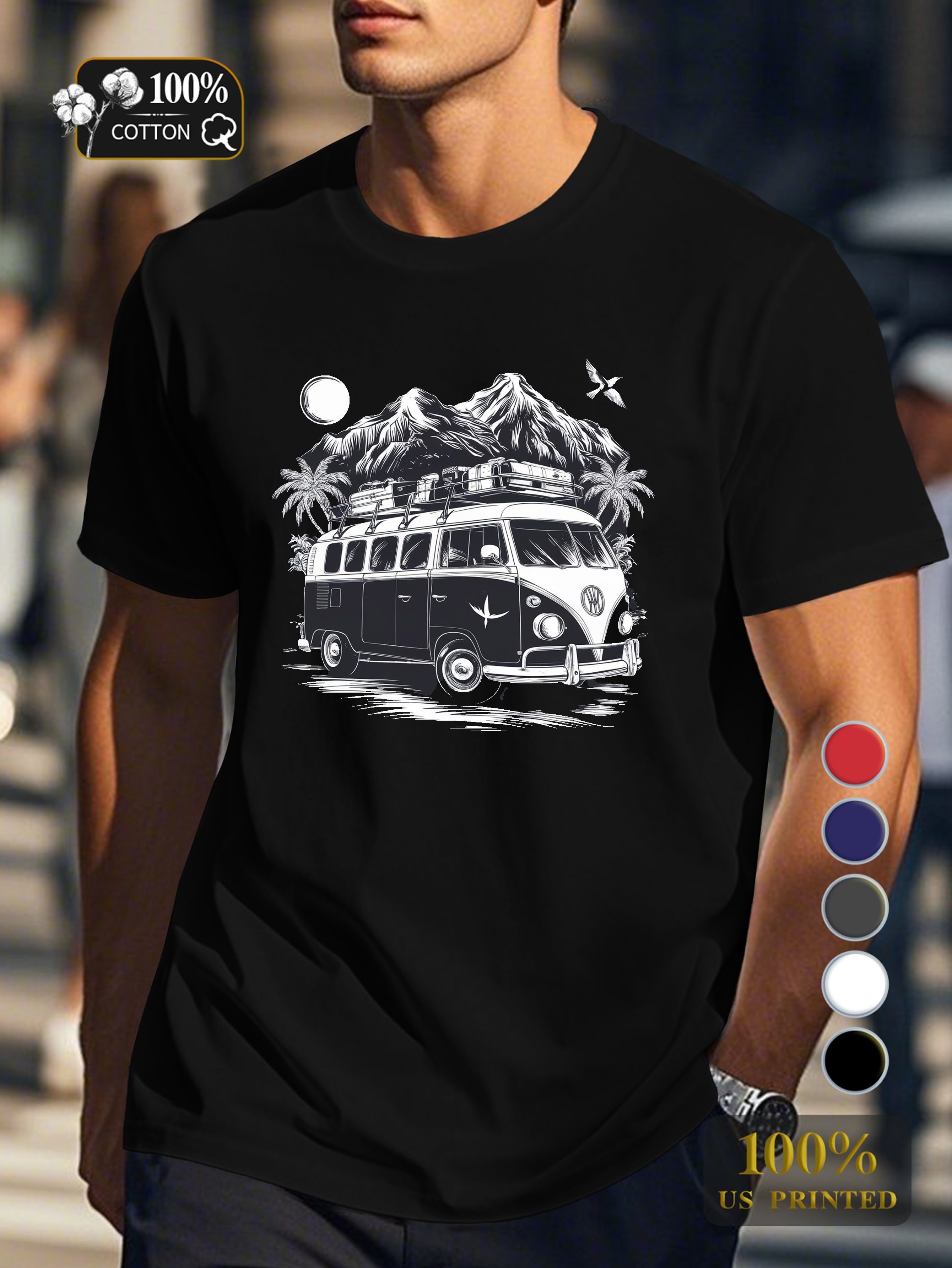 Vintage van with luggage Men's pure cotton Tshirt Comfort Fit