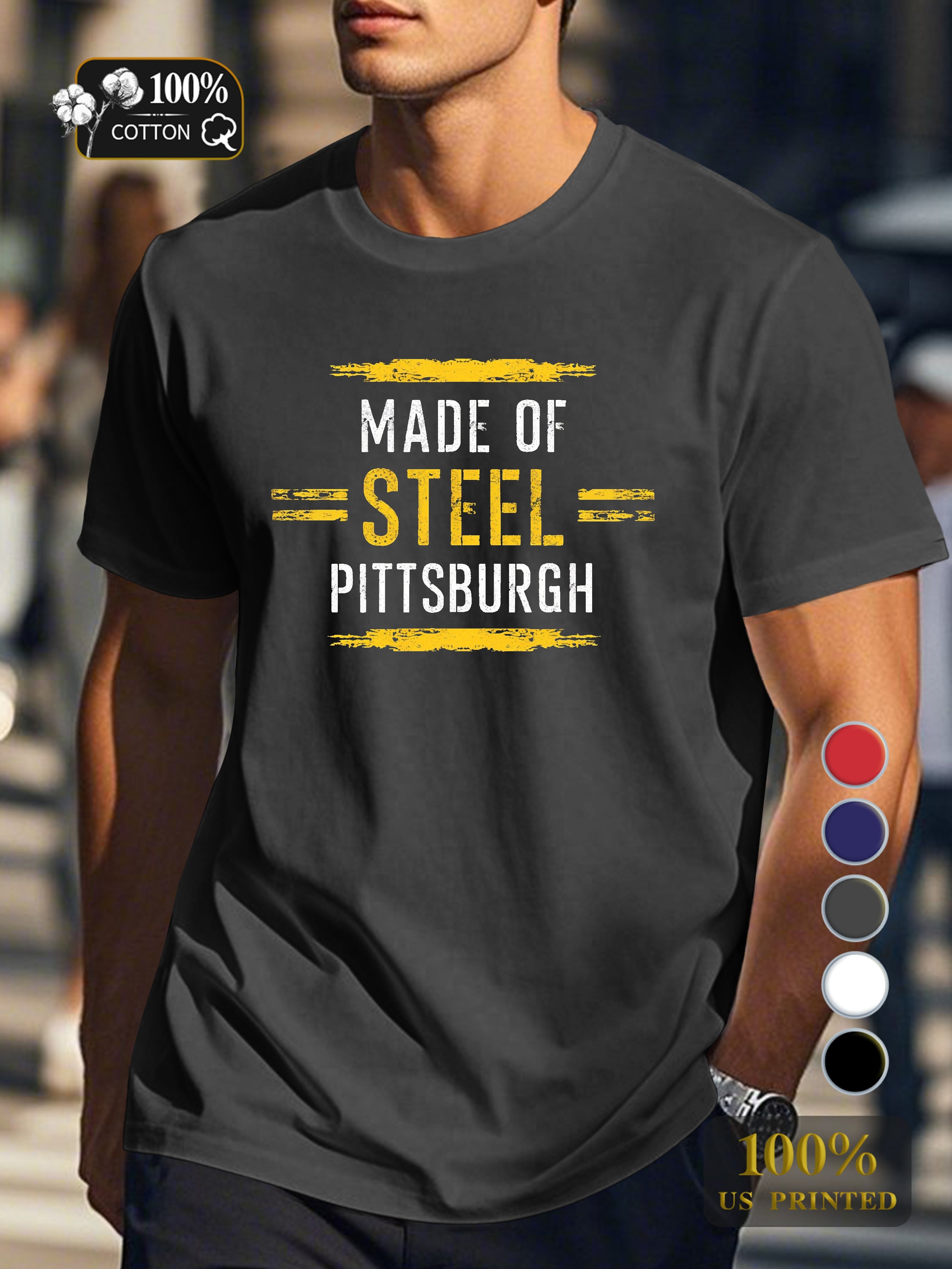 MADE OF STEEL PITTSBURGH Men's pure cotton Tshirt Comfort Fit