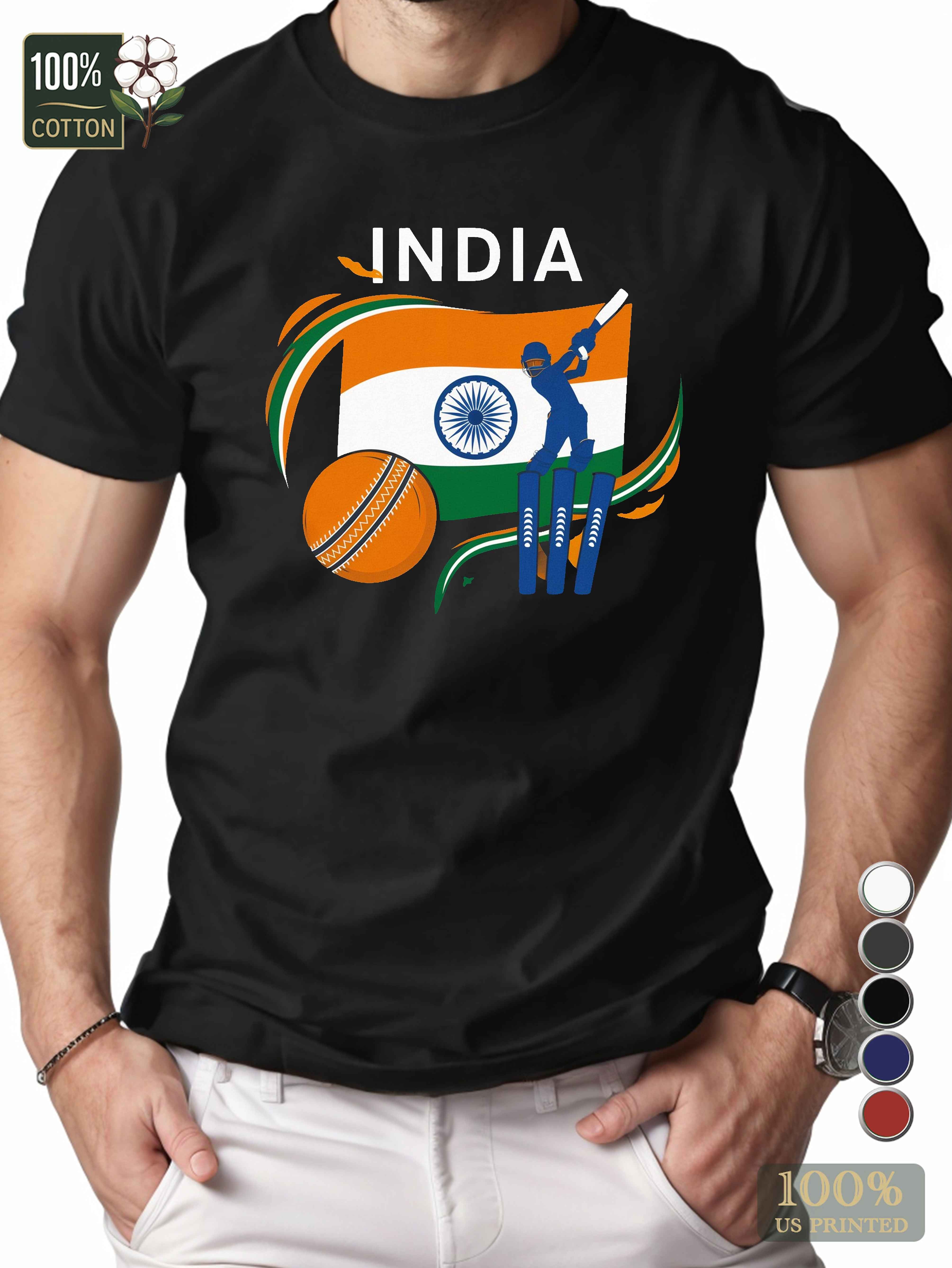 India cricket illustration Men's pure cotton Tshirt Comfort Fit