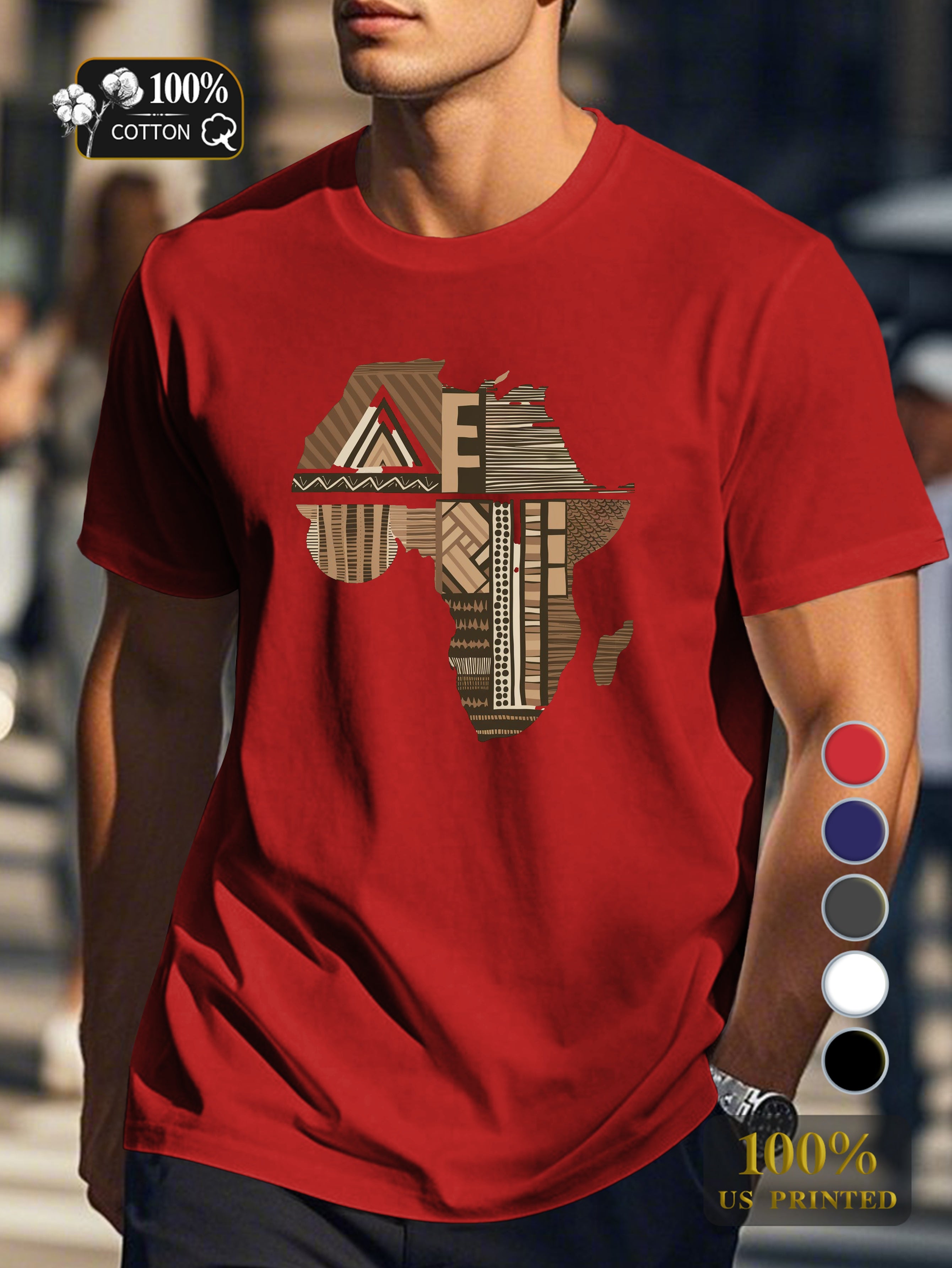 Word AFRICA with map design Men's pure cotton Tshirt Comfort Fit