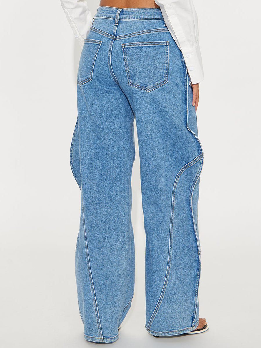 Wave Design Wide Leg Jeans