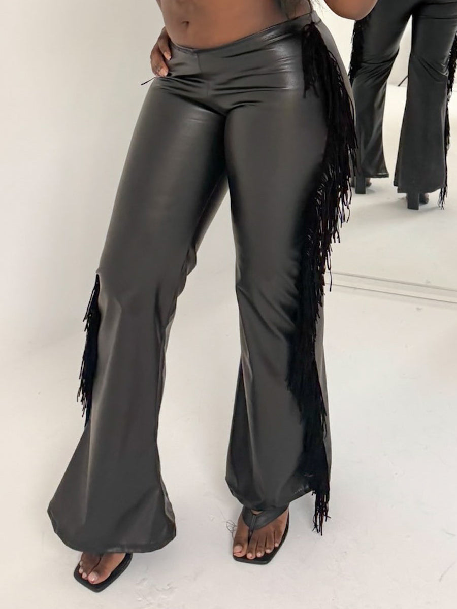 Low-waisted Faux Leather Flared Leg Pants