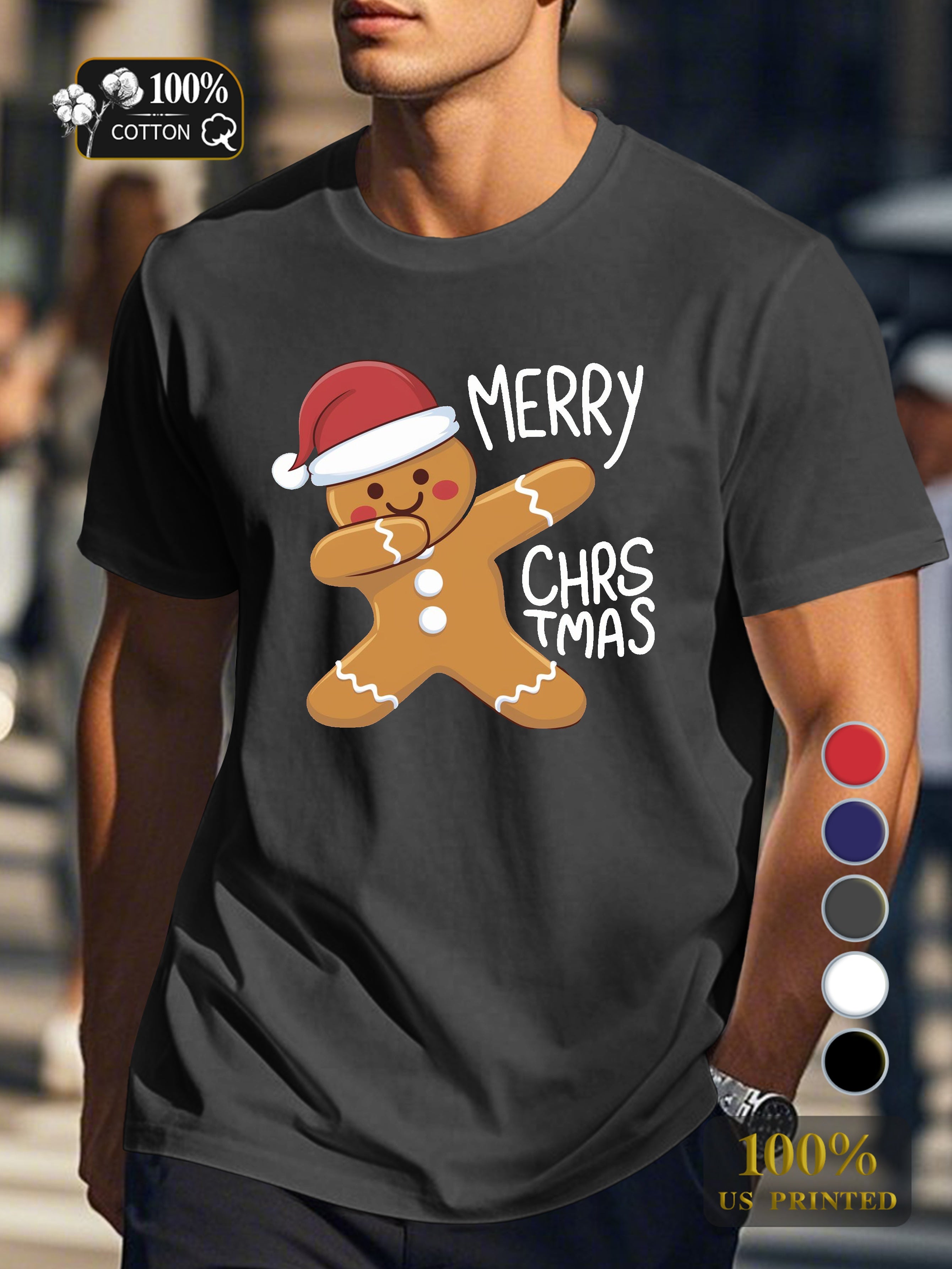 cheerful gingerbread man illustration Men's pure cotton Tshirt Comfort Fit