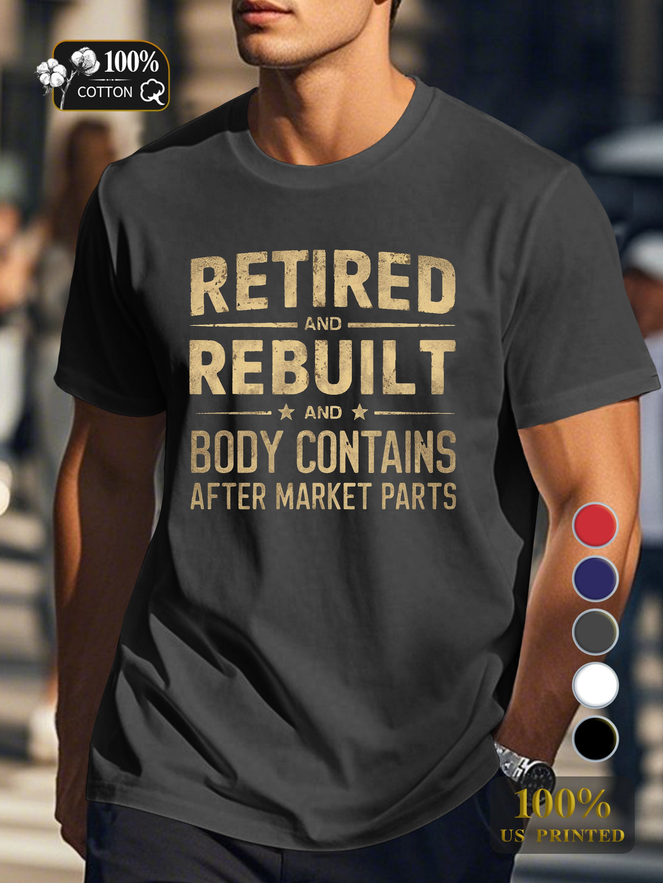 RETIRED and REBUILT illustration Men's pure cotton Tshirt Comfort Fit