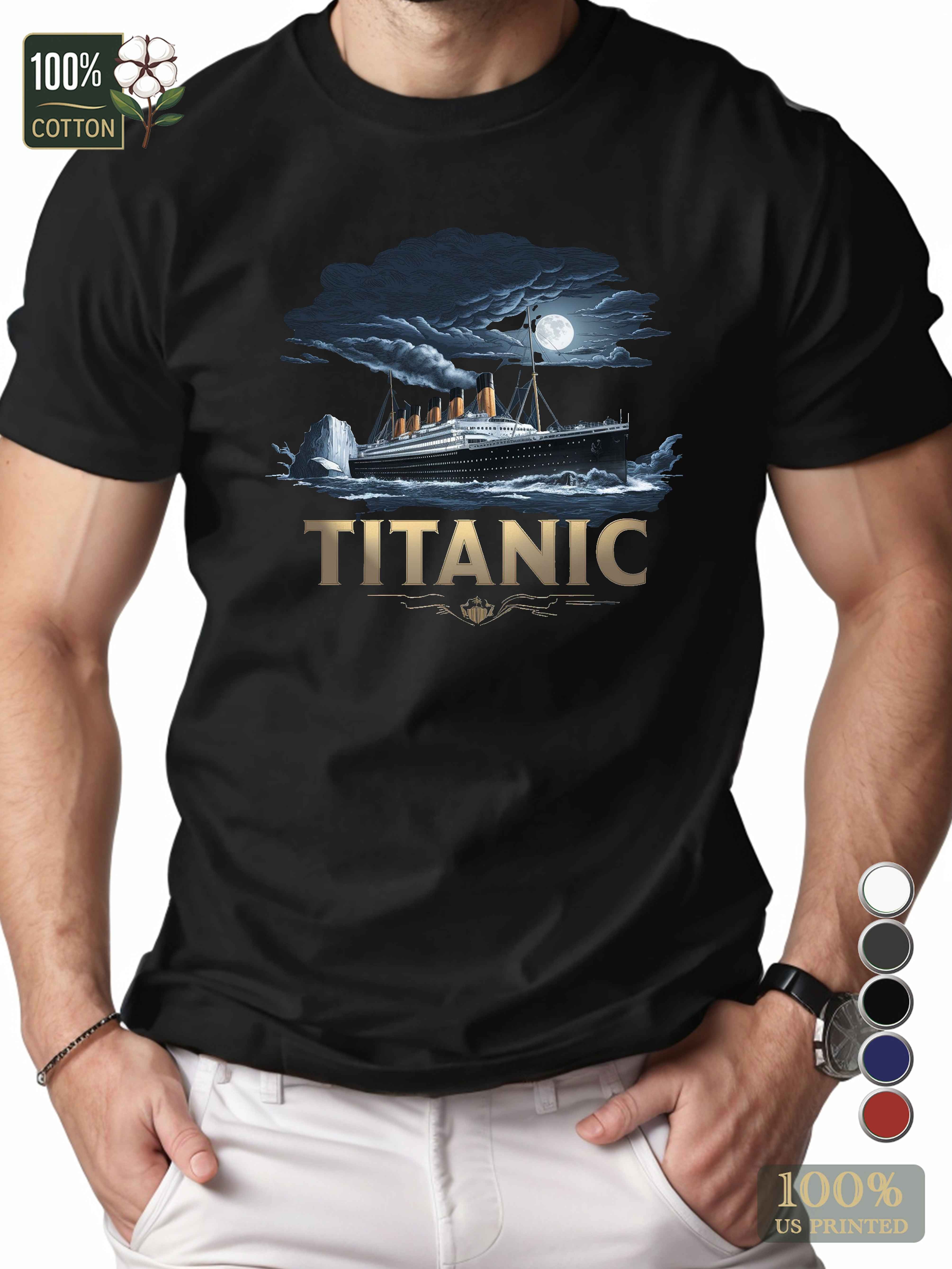 Titanic ship against a dark background Men's pure cotton Tshirt Comfort Fit
