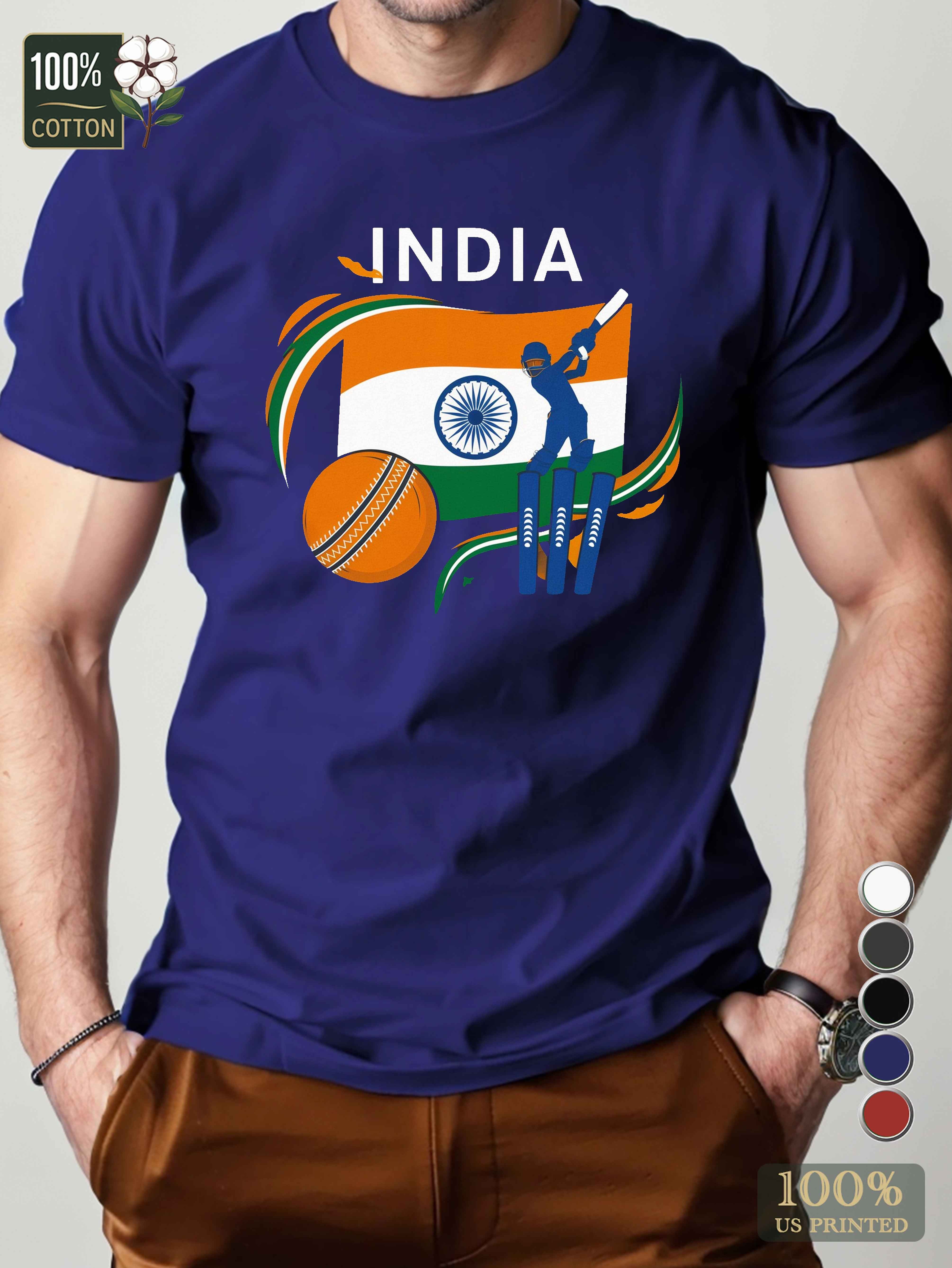 India cricket illustration Men's pure cotton Tshirt Comfort Fit