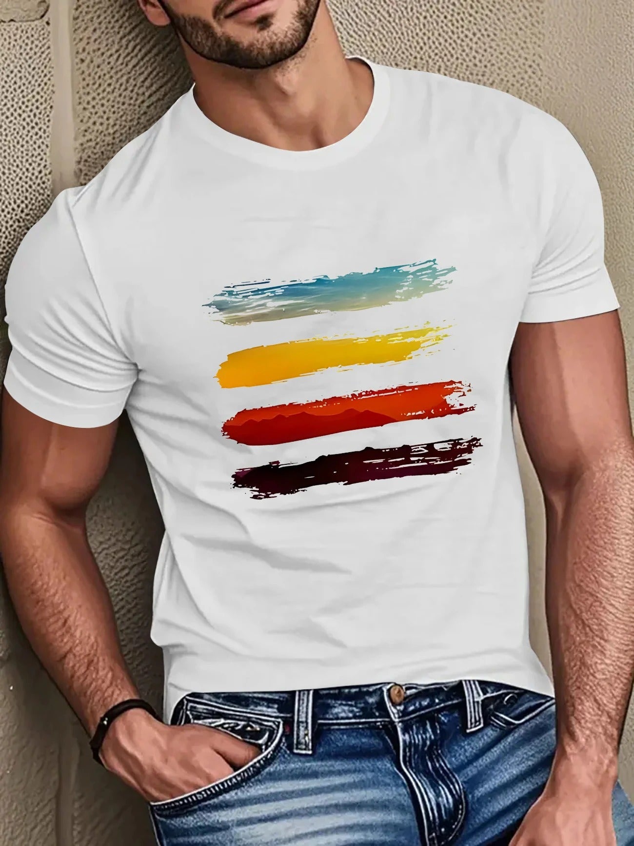 Rainbow Lines Men's pure cotton Tshirt Comfort Fit