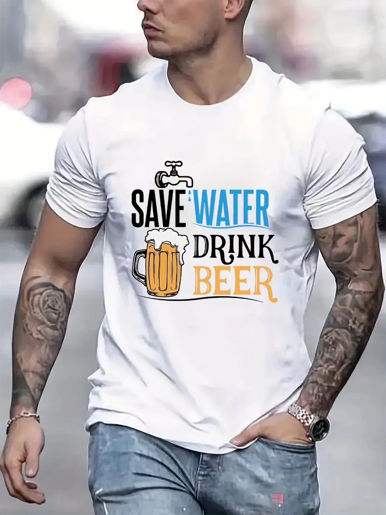 Save Water Drink Beer Men's pure cotton Tshirt Comfort Fit