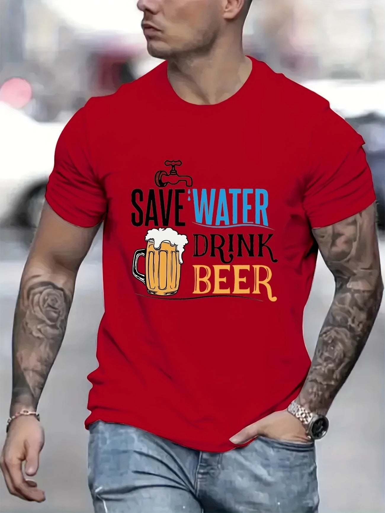 Save Water Drink Beer Men's pure cotton Tshirt Comfort Fit