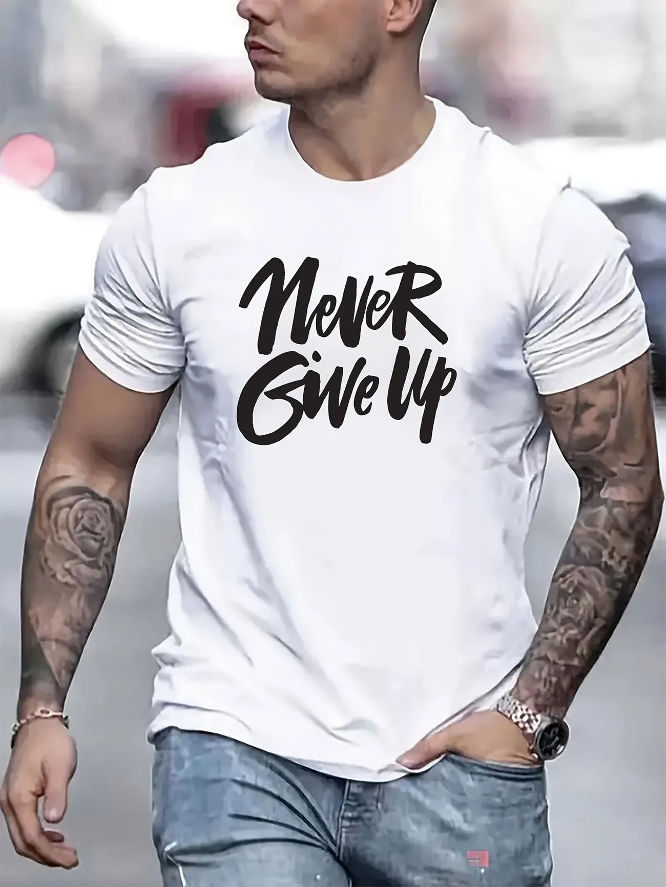 Never Give Up Men's pure cotton Tshirt Comfort Fit