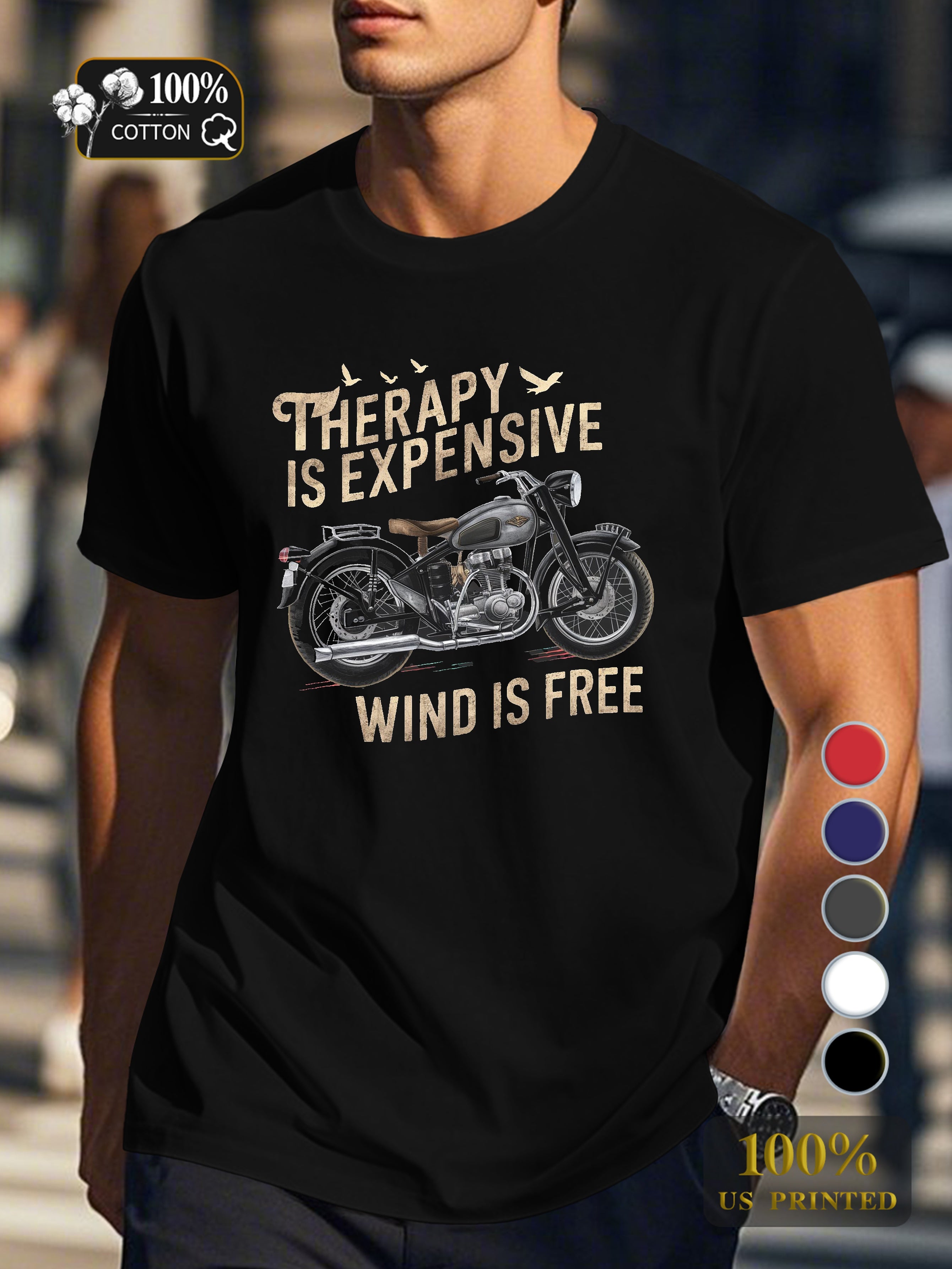 THERAPY IS EXPENSIVE WIND IS FREE Men's pure cotton Tshirt Comfort Fit