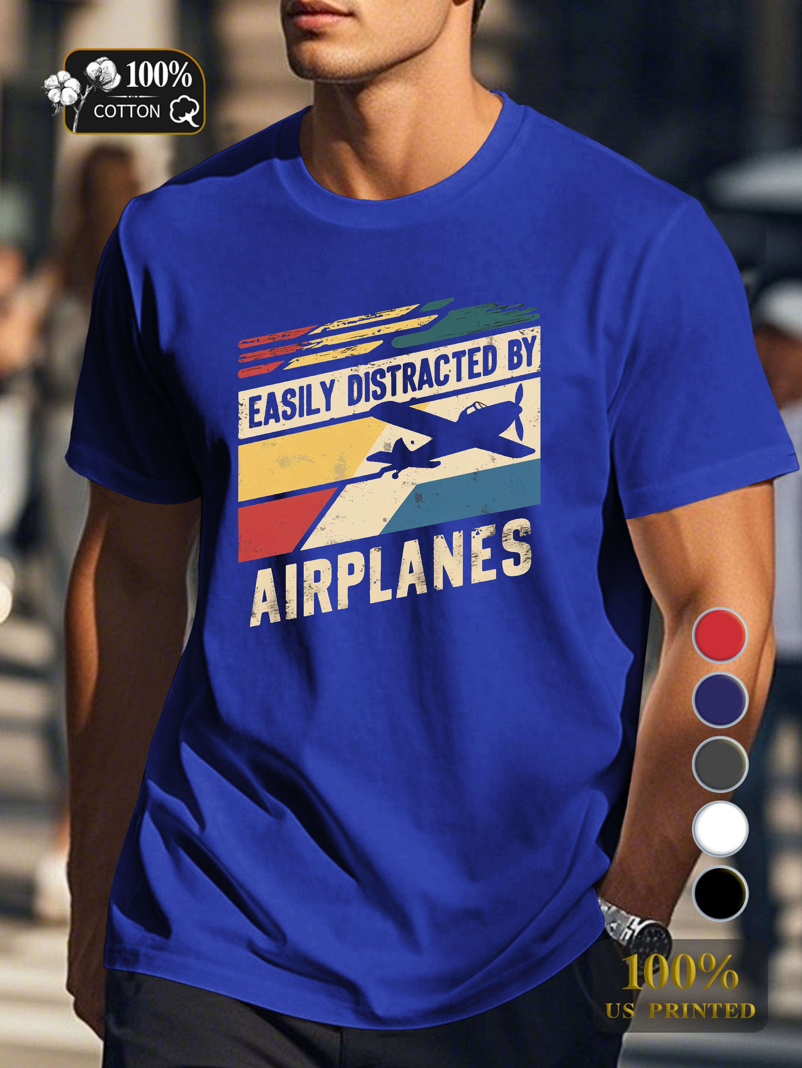 EASILY DISTRACTED BY AIRPLANES Men's pure cotton Tshirt Comfort Fit