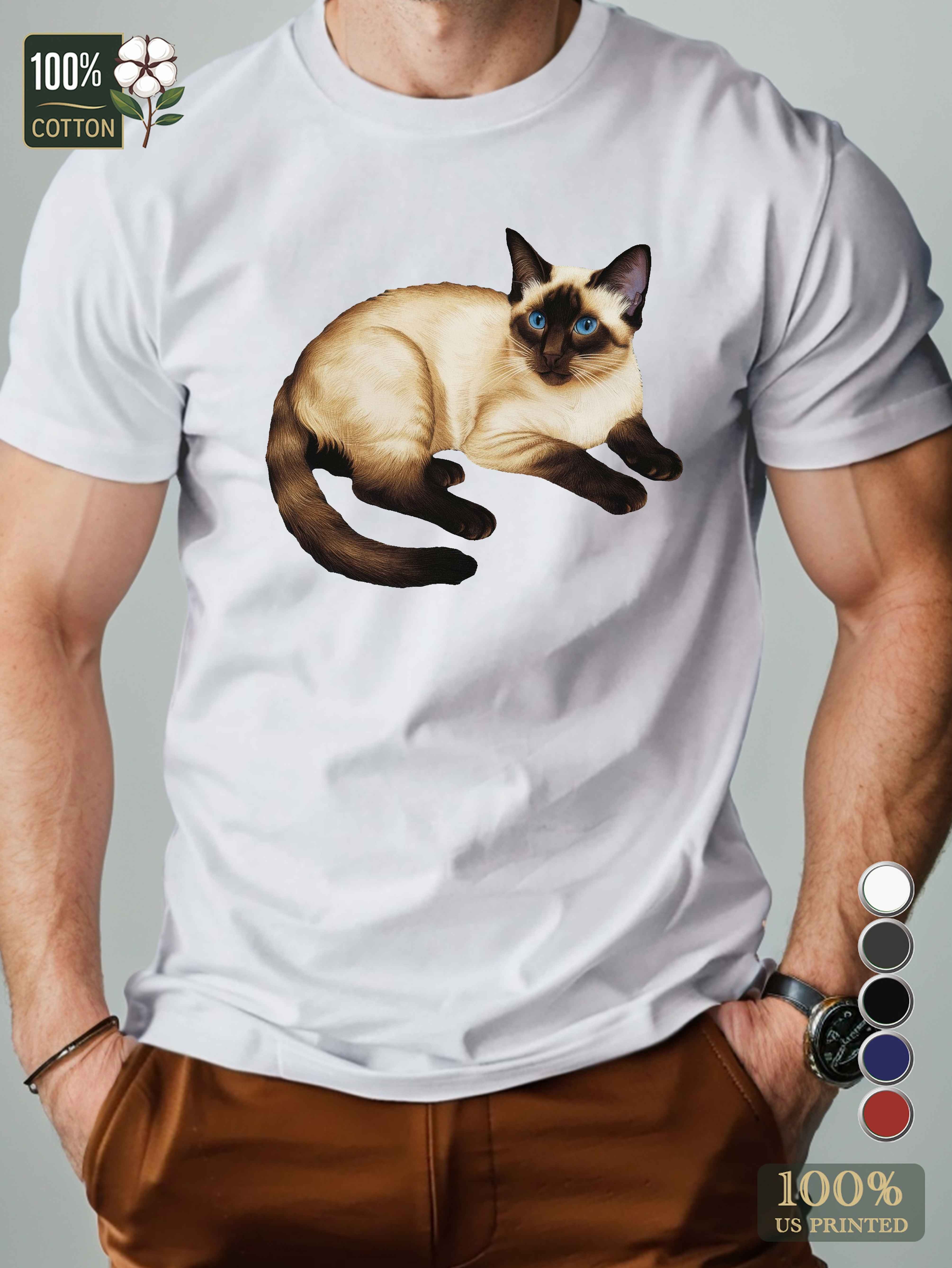 Siamese cat illustration Men's pure cotton Tshirt Comfort Fit