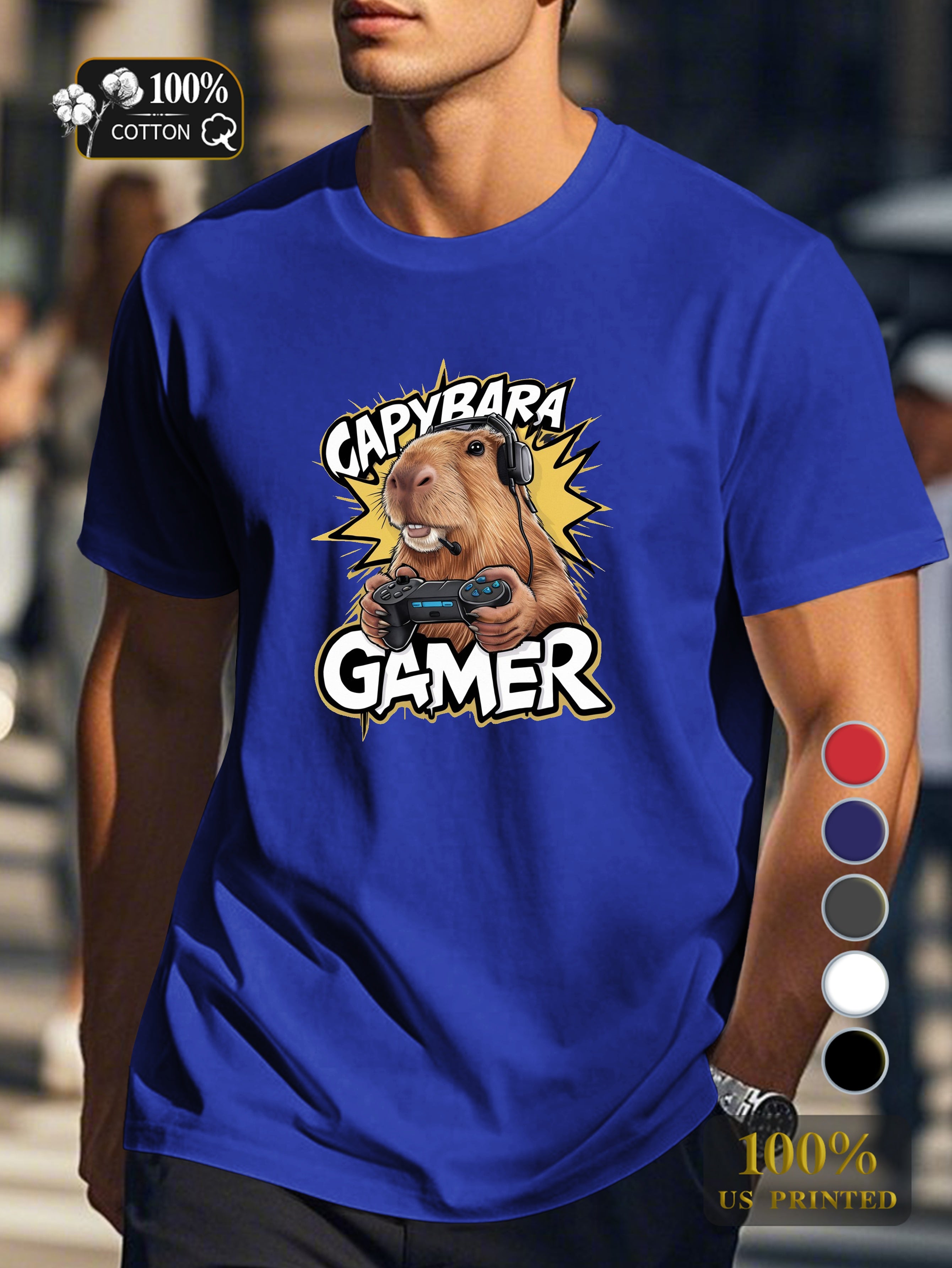 capybara gaming illustration Men's pure cotton Tshirt Comfort Fit