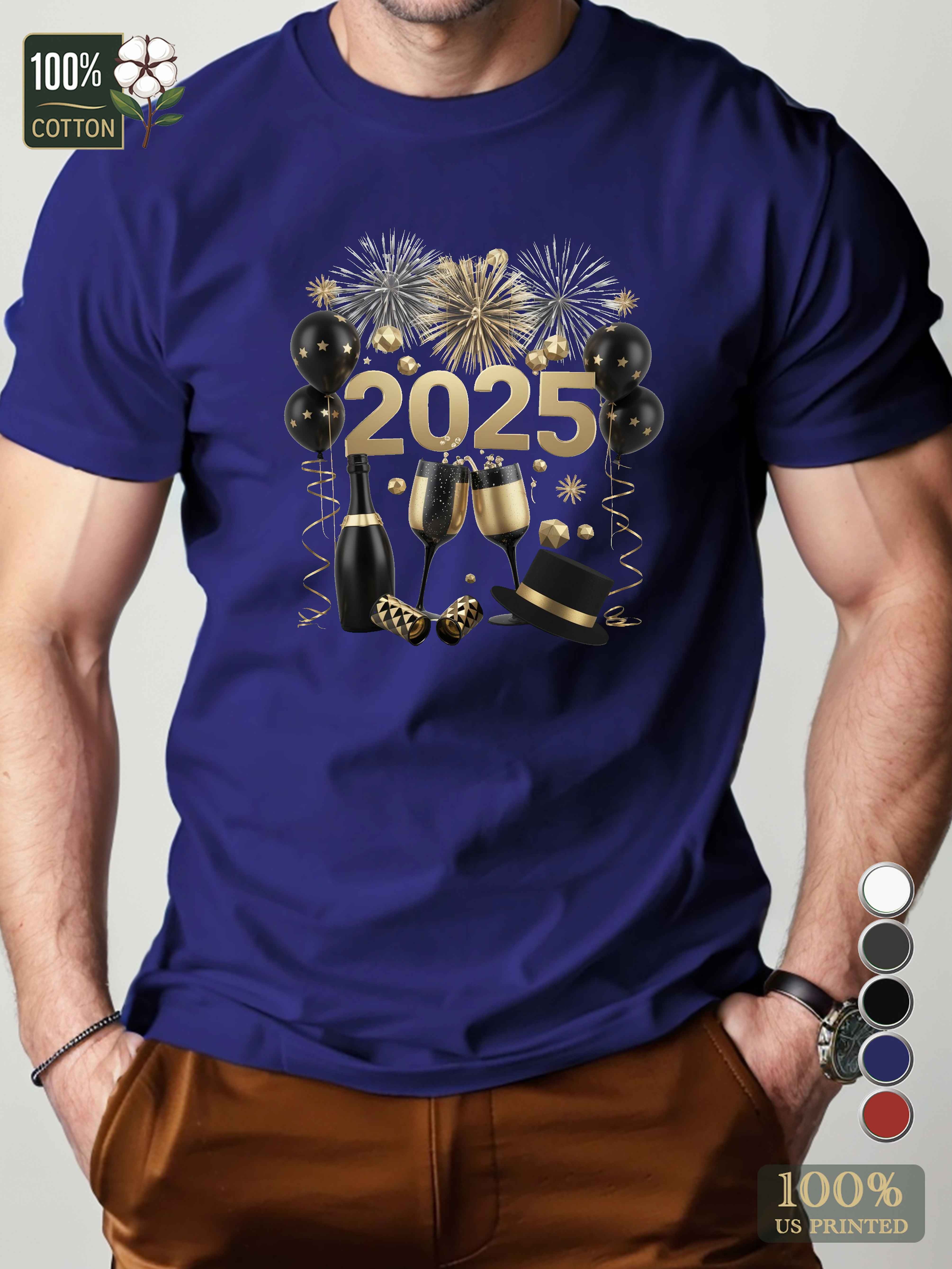 Festive New Year 2025 celebration Men's pure cotton Tshirt Comfort Fit