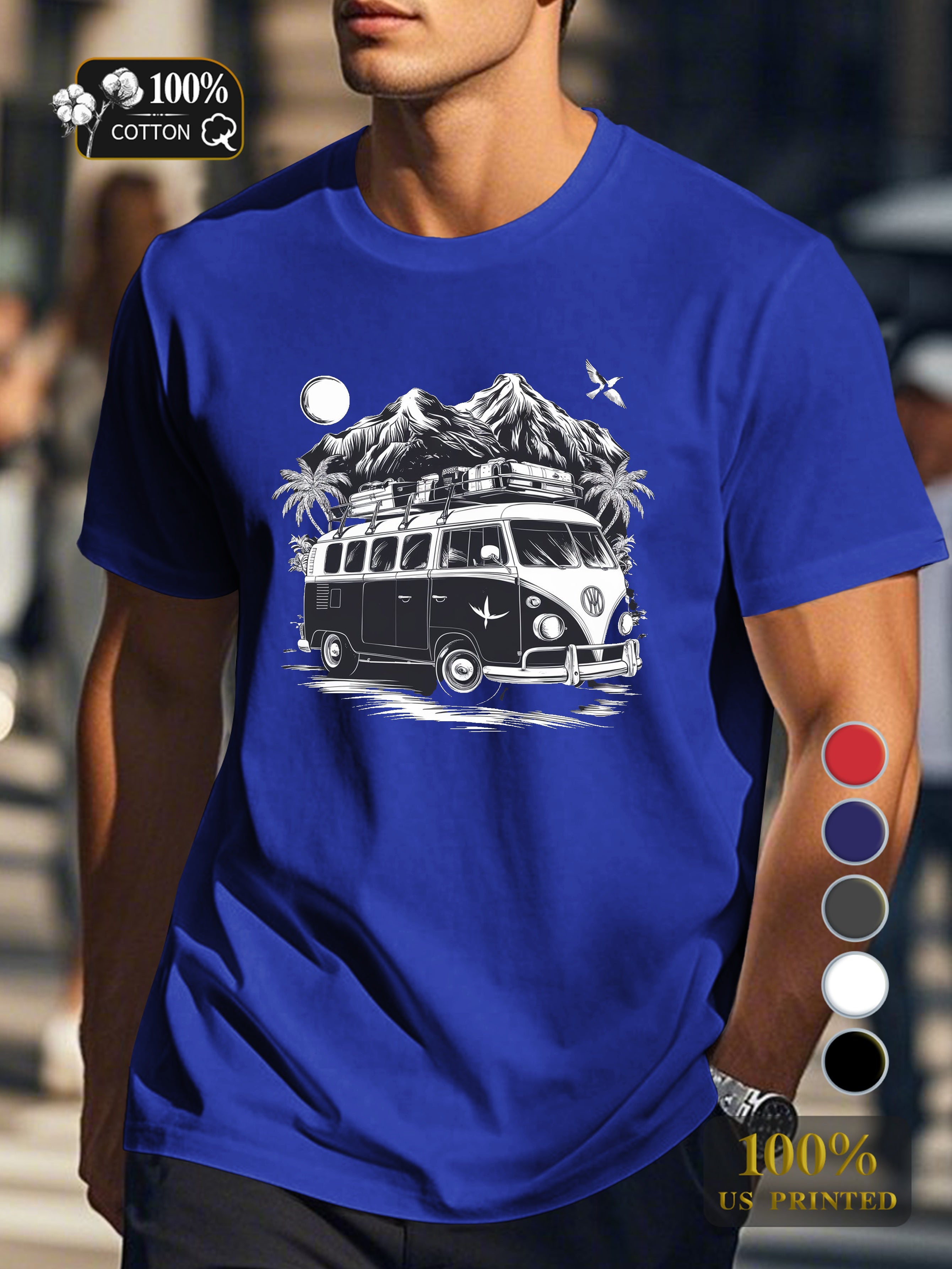 Vintage van with luggage Men's pure cotton Tshirt Comfort Fit