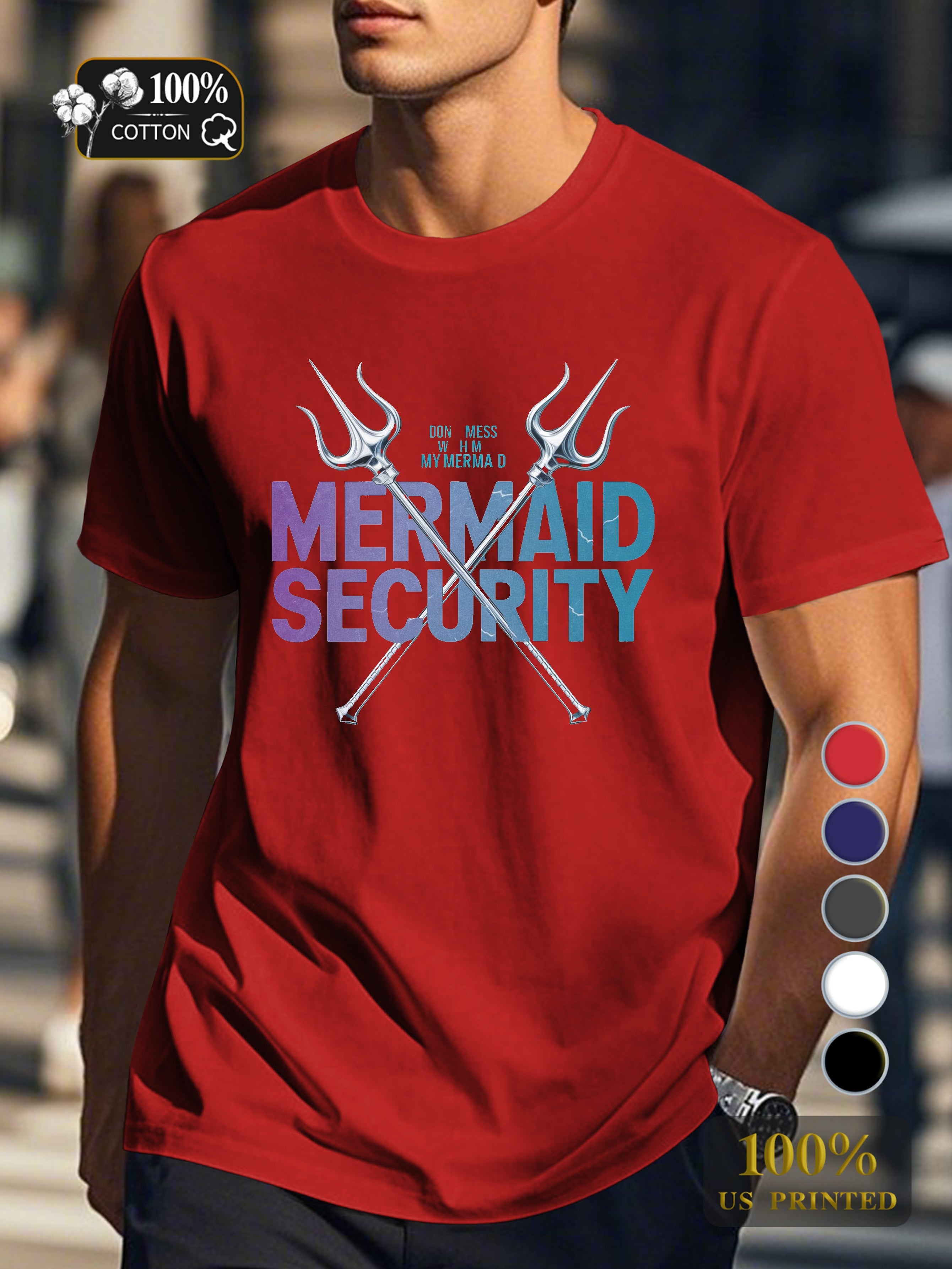 MERMAID SECURITY with tridents Men's pure cotton Tshirt Comfort Fit