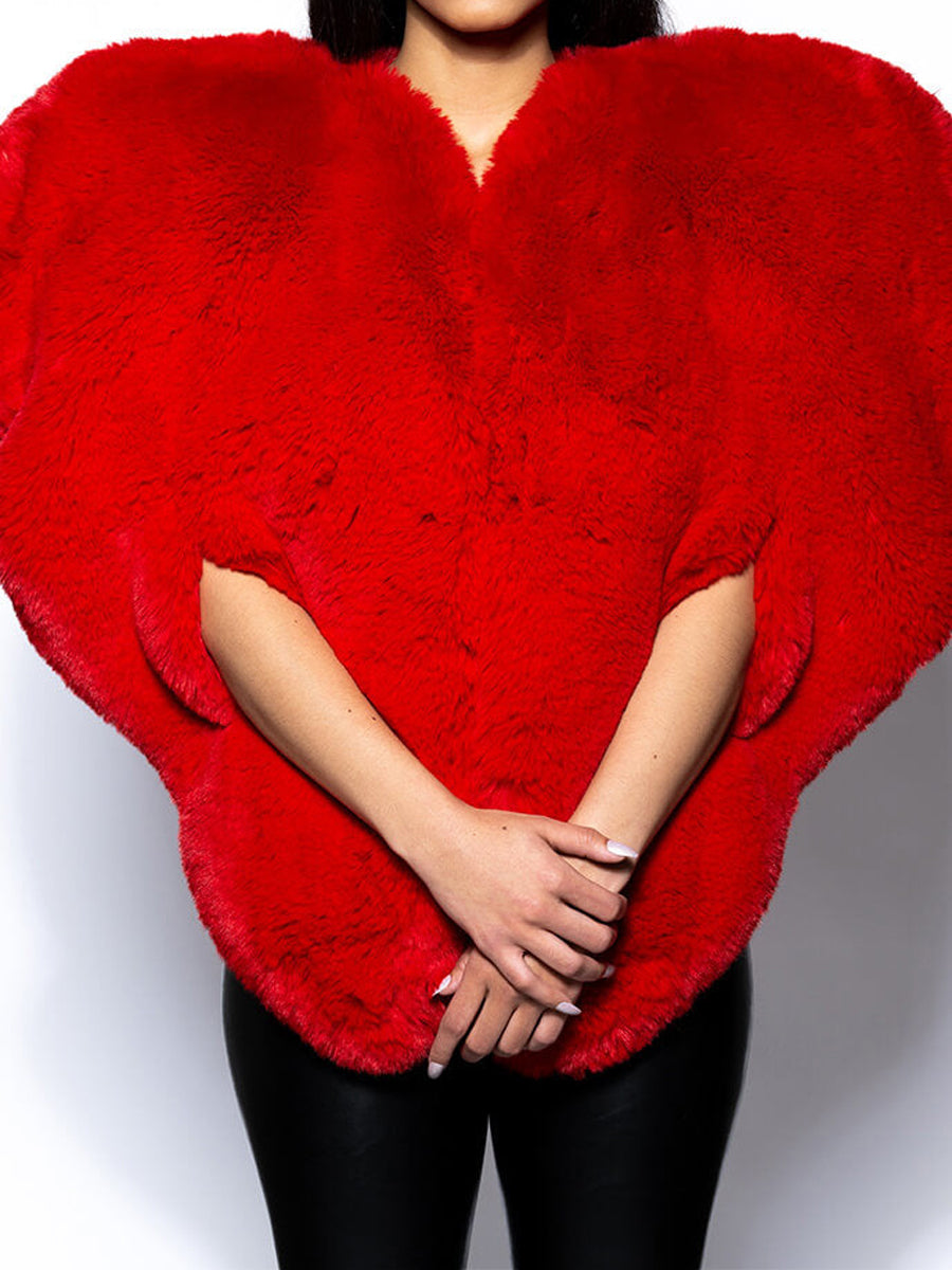 Plush Pointed hem Faux Fur Heart Vest