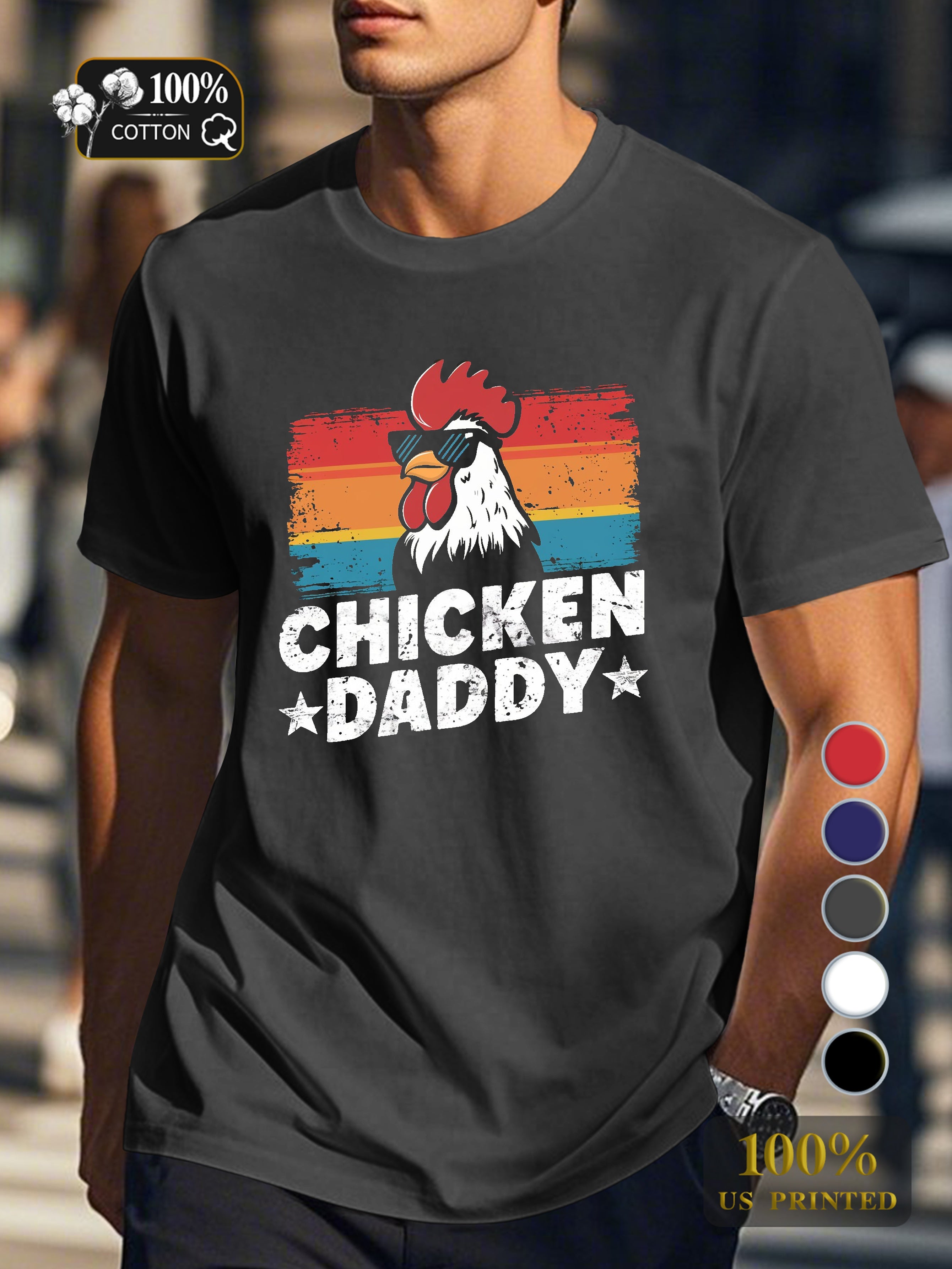 CHICKEN DADDY rooster illustration Men's pure cotton Tshirt Comfort Fit