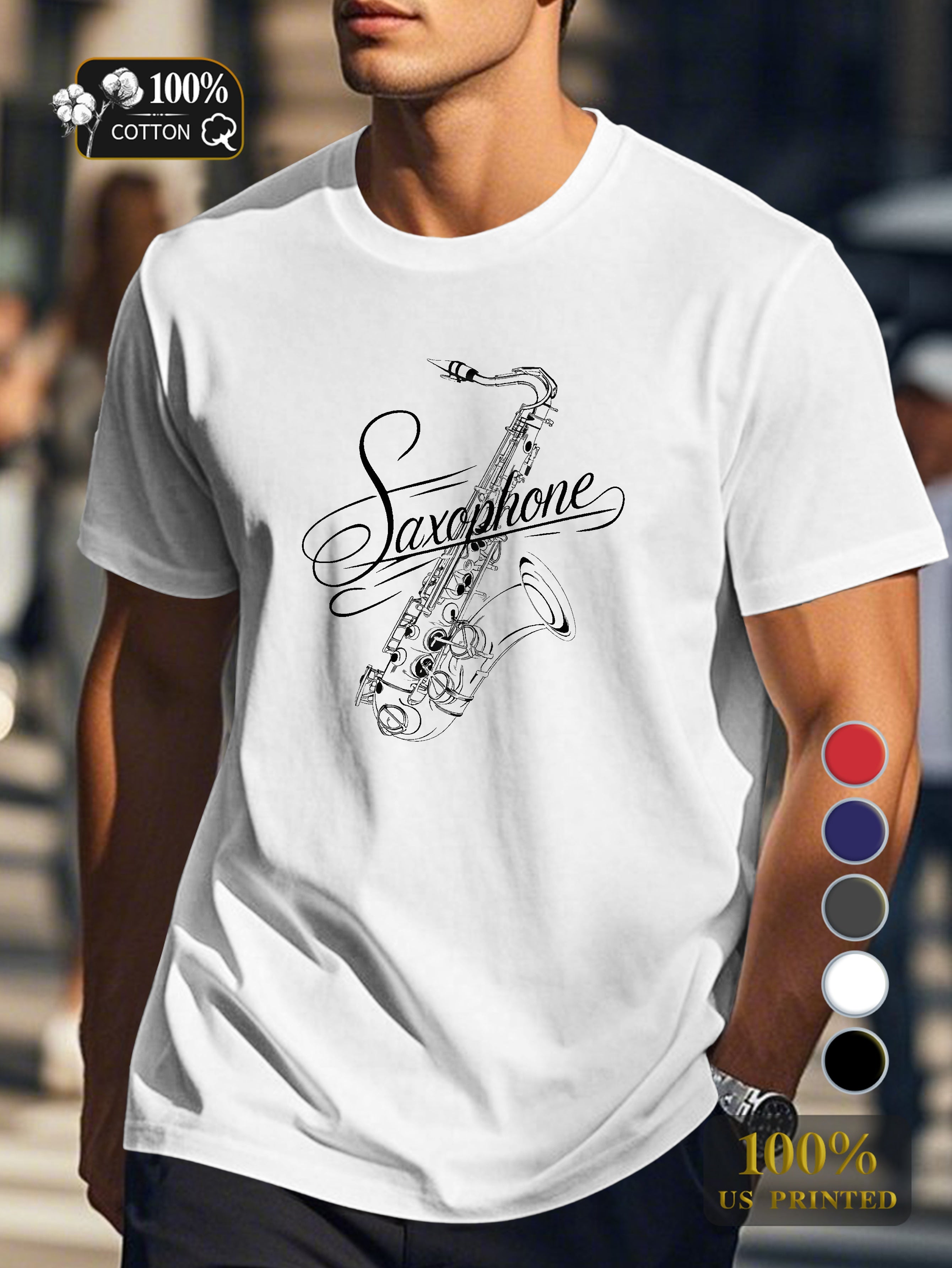 Sophisticated saxophone illustration Men's pure cotton Tshirt Comfort Fit
