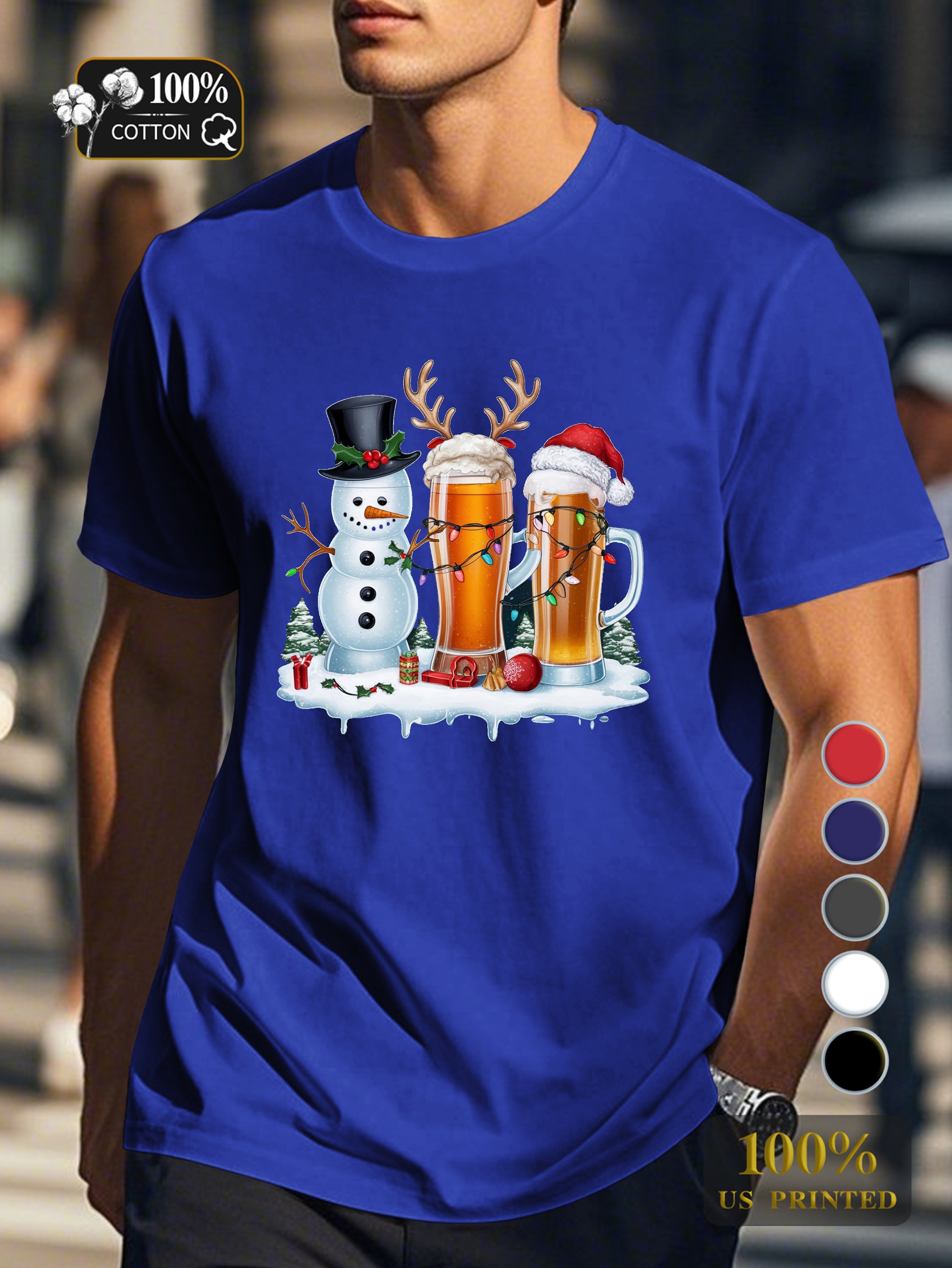 Holiday themed beer glasses Men's pure cotton Tshirt Comfort Fit