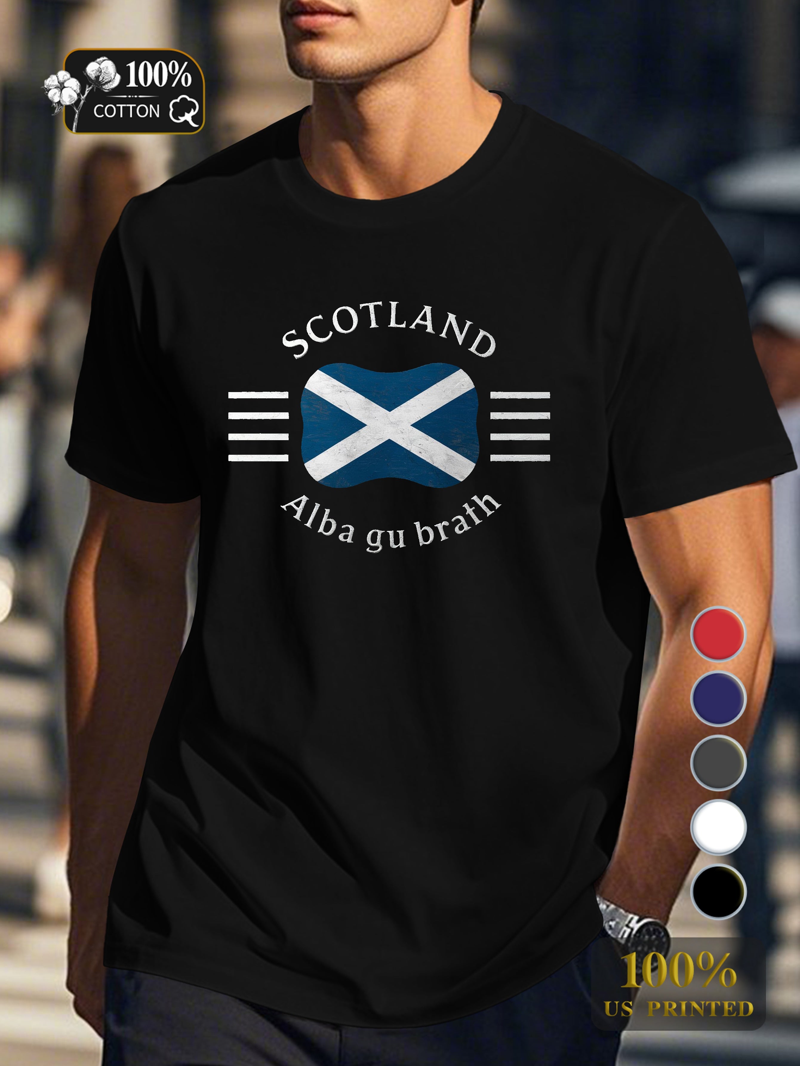 Scottish flag illustration on dark background Men's pure cotton Tshirt Comfort Fit