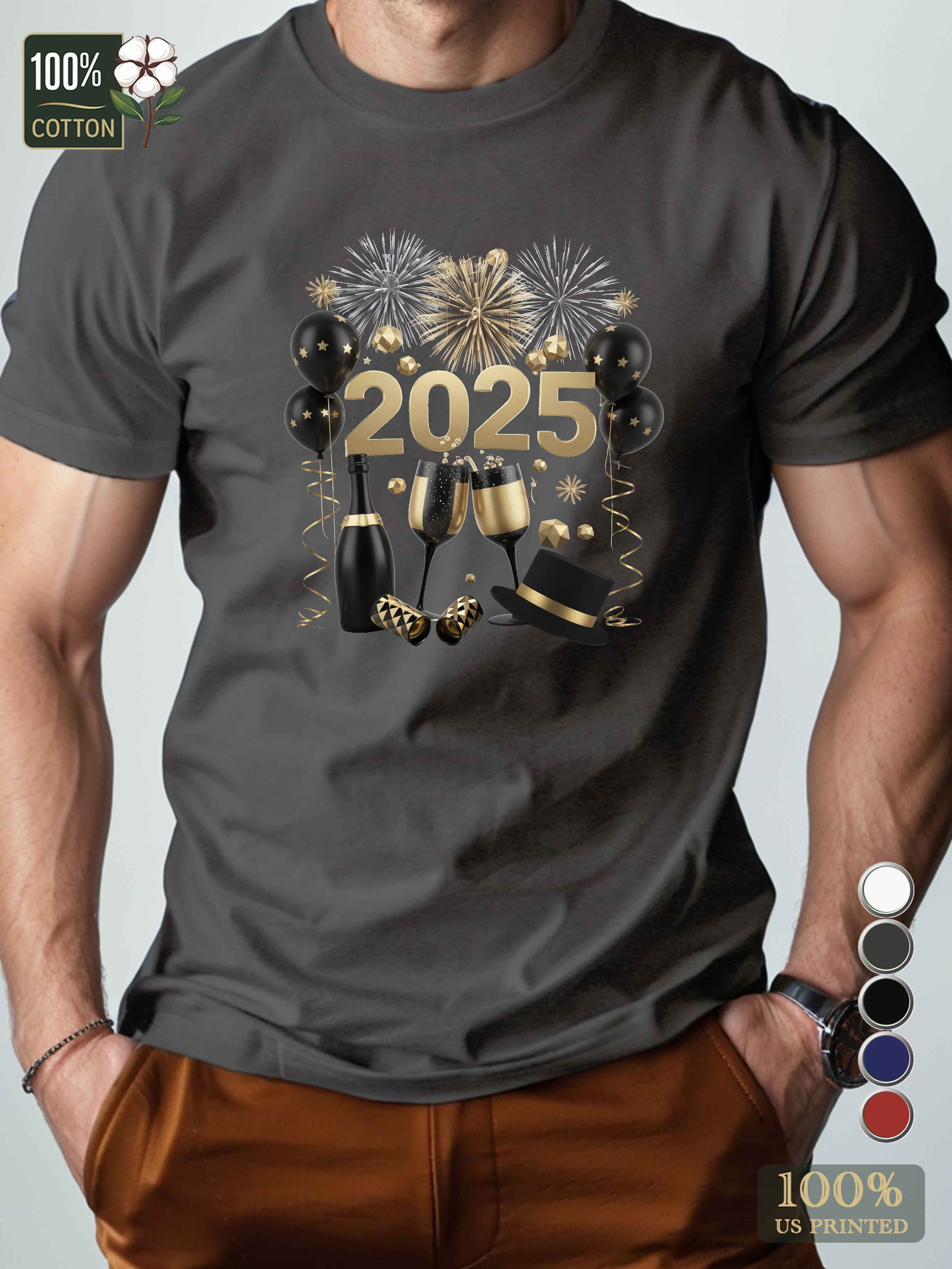 Festive New Year 2025 celebration Men's pure cotton Tshirt Comfort Fit
