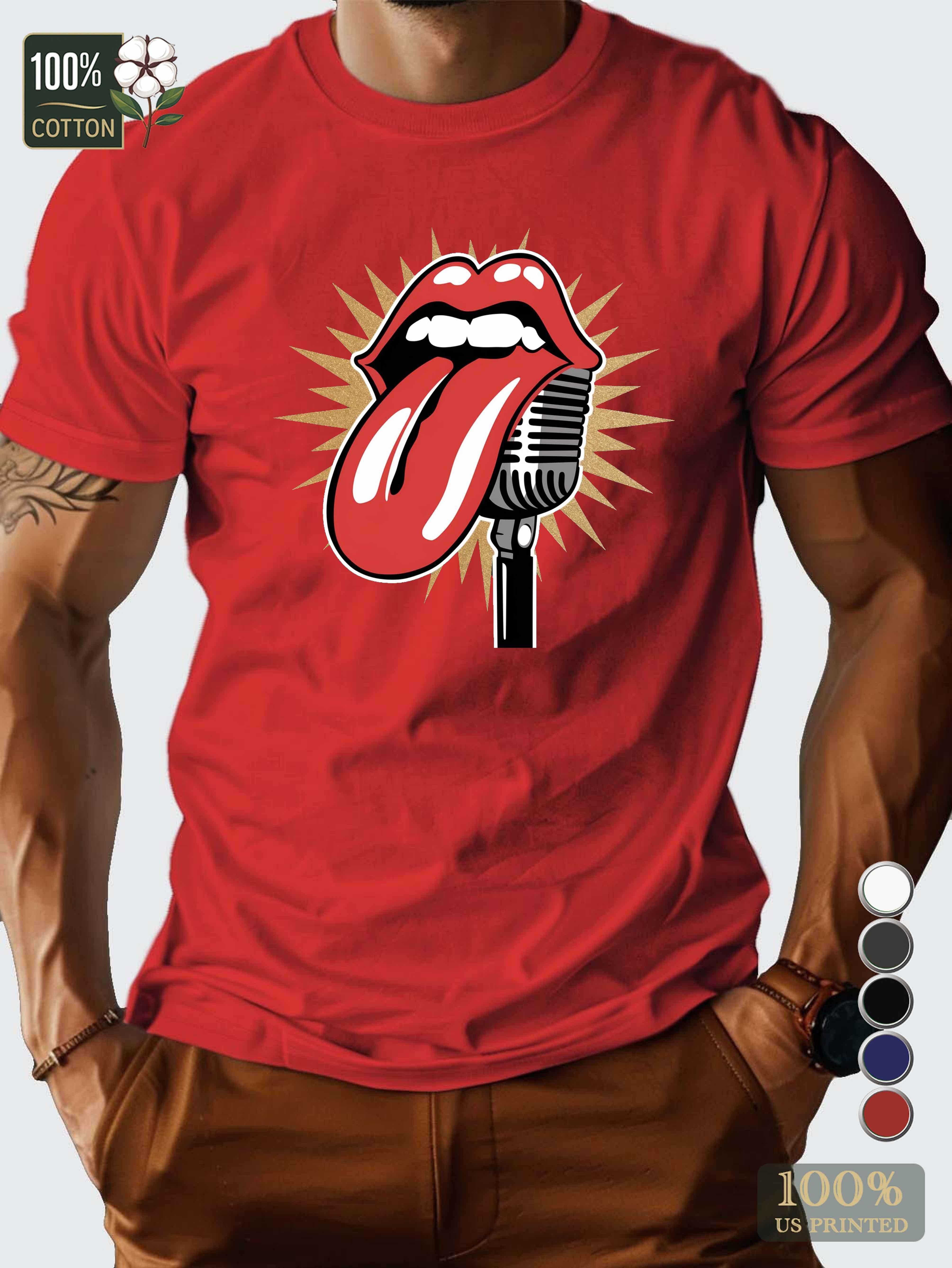 Red tongue and vintage microphone Men's pure cotton Tshirt Comfort Fit