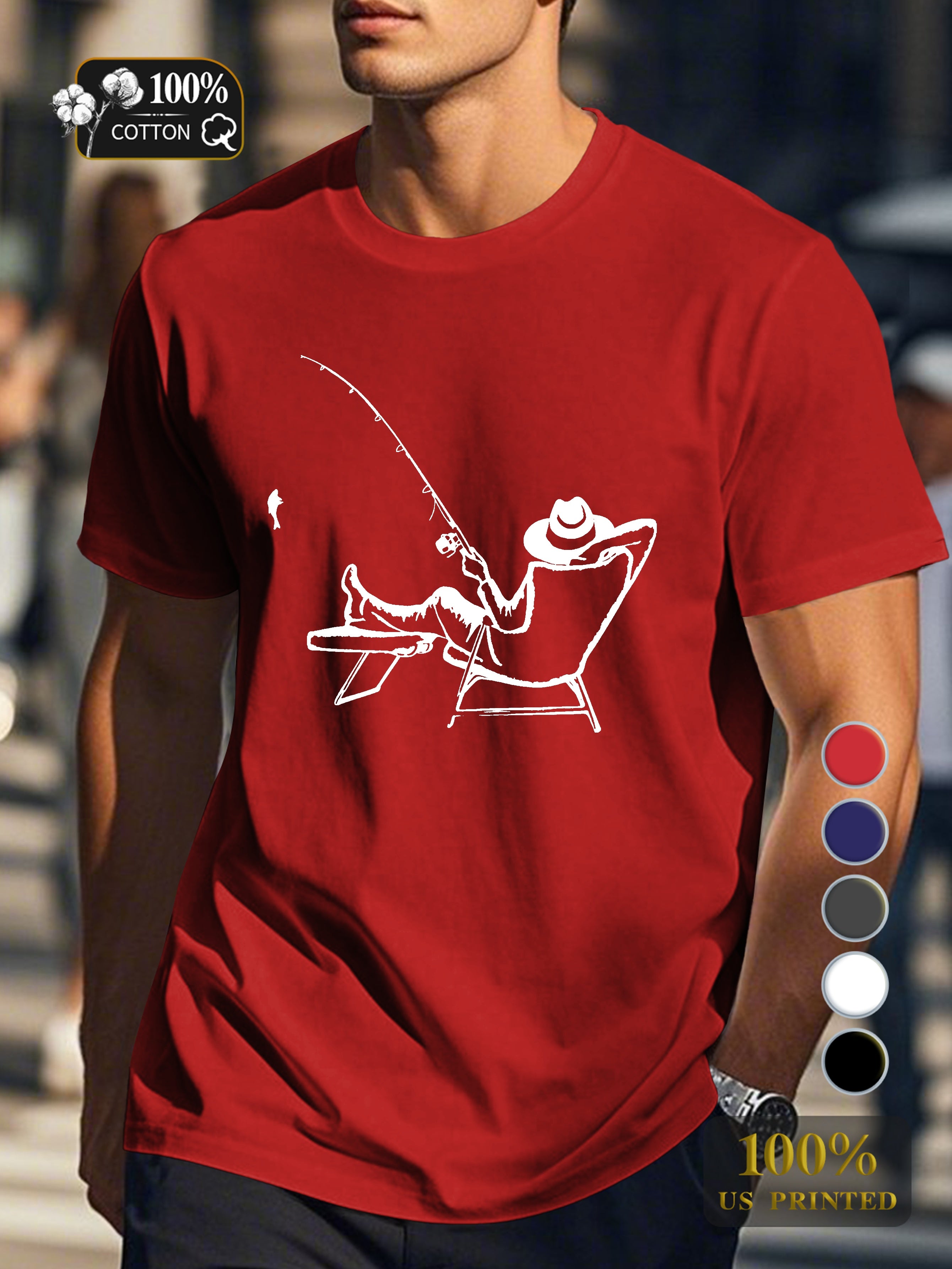 serene fishing scene Men's pure cotton Tshirt Comfort Fit