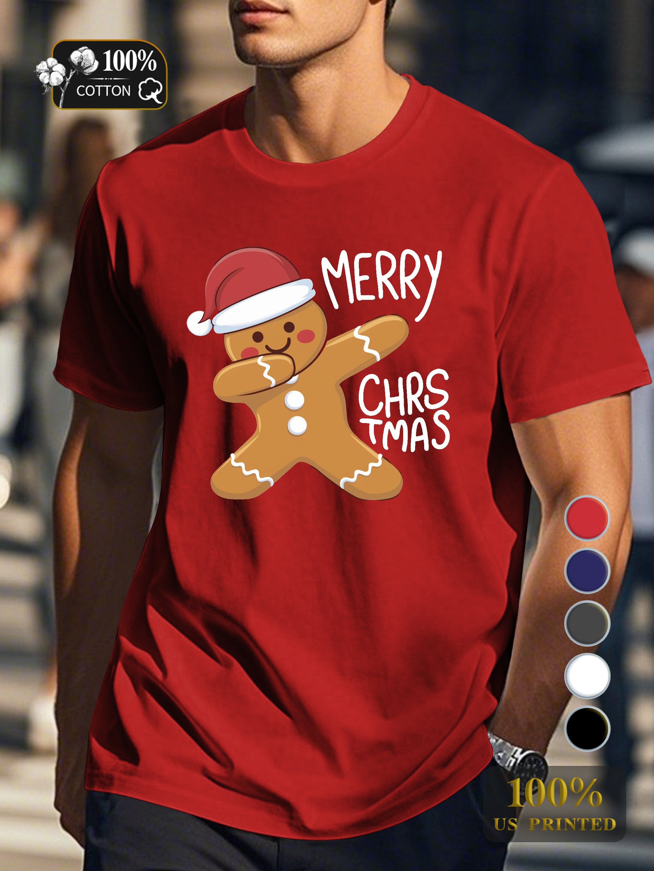 cheerful gingerbread man illustration Men's pure cotton Tshirt Comfort Fit