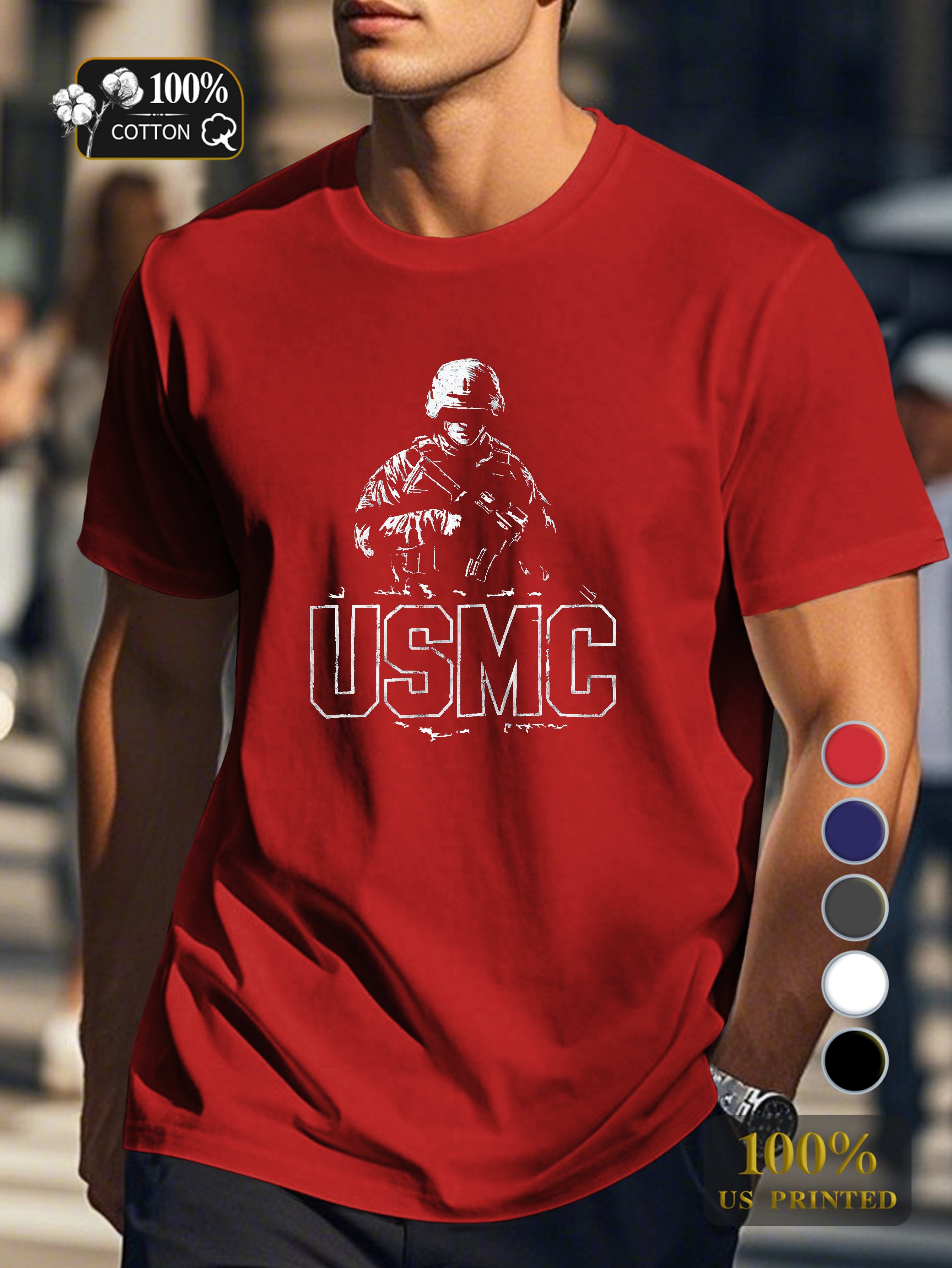 Soldier with USMC text Men's pure cotton Tshirt Comfort Fit