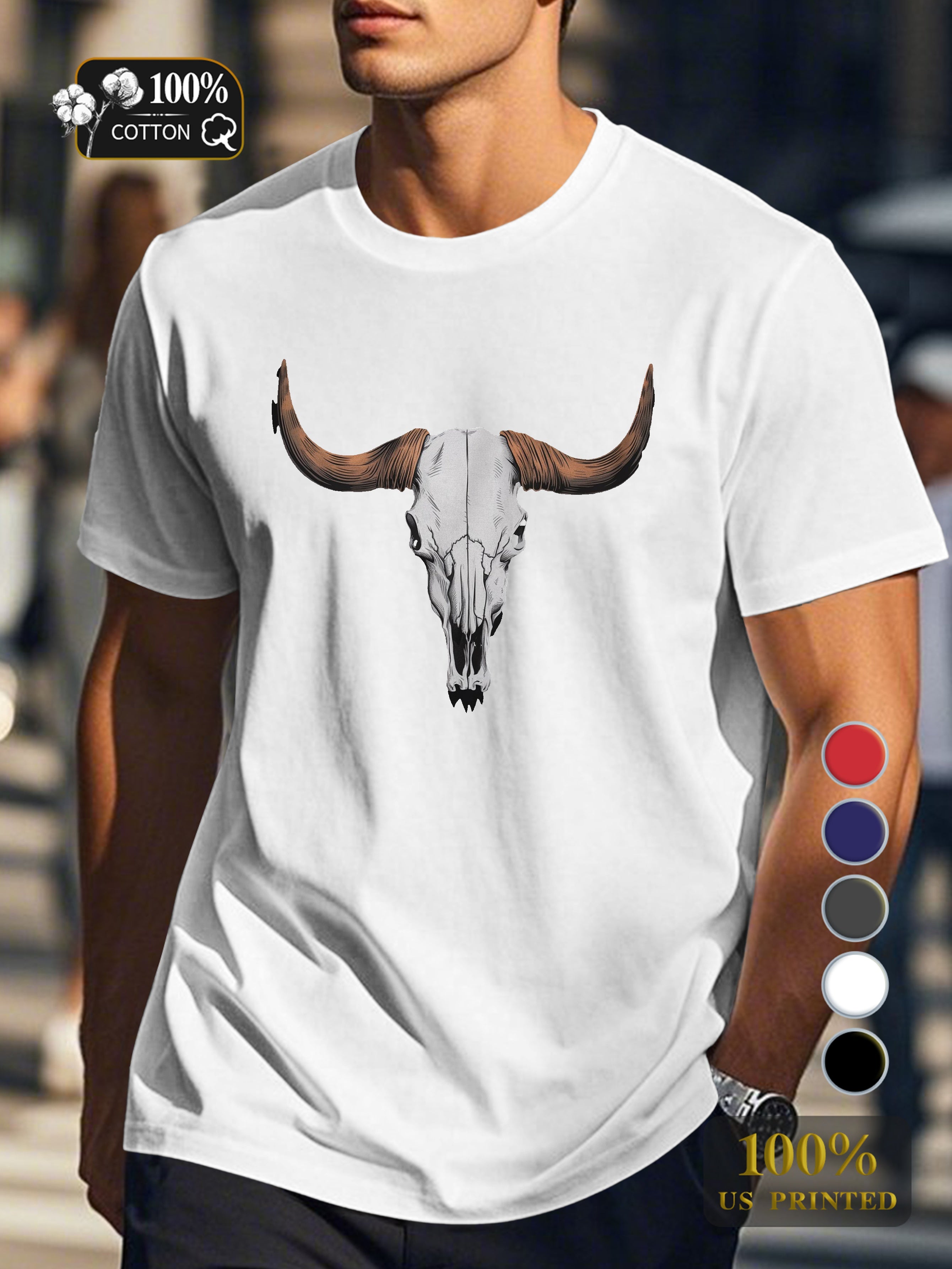 steer or buffalo skull Men's pure cotton Tshirt Comfort Fit