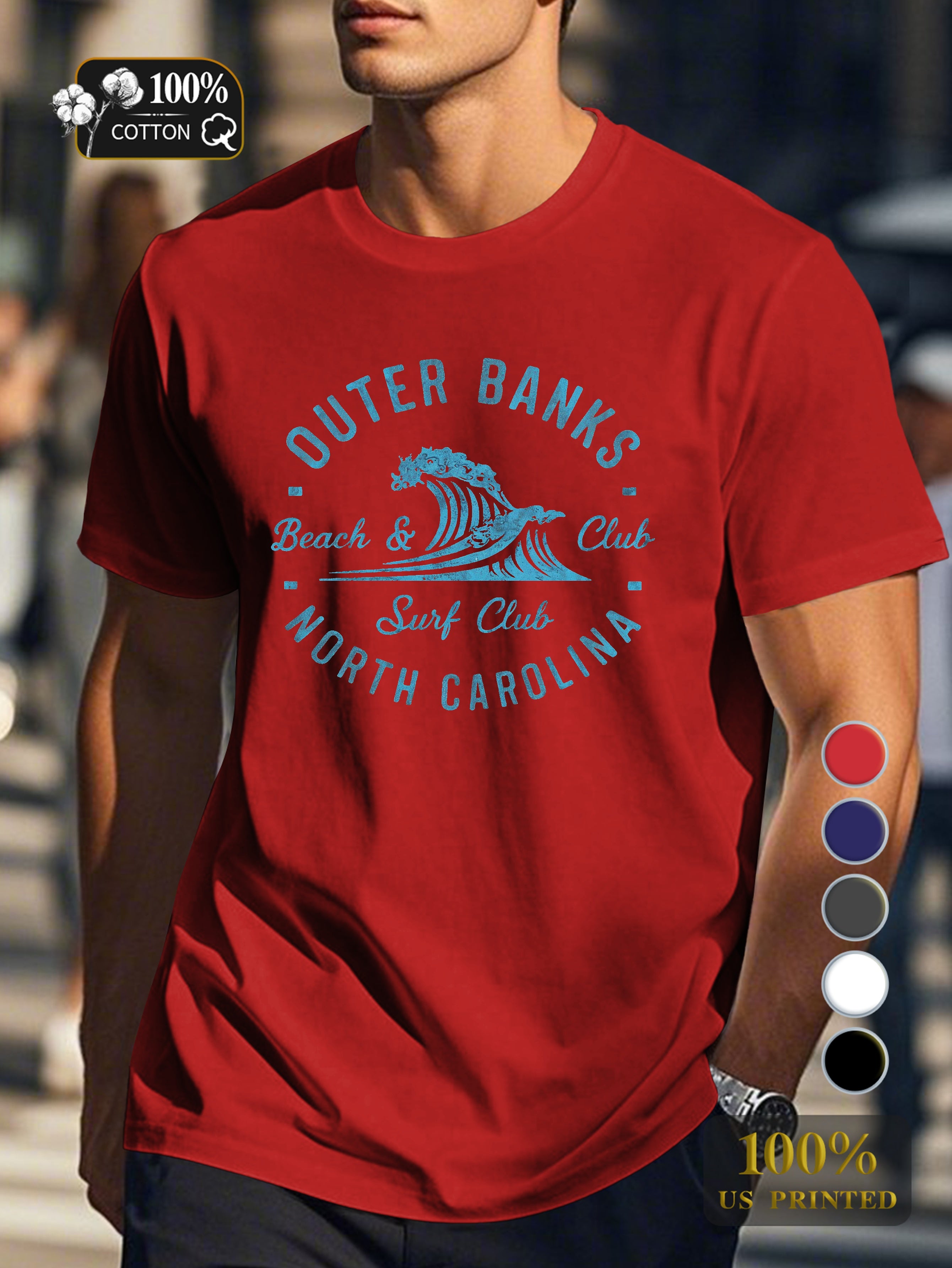OUTER BANKS beach surf club Men's pure cotton Tshirt Comfort Fit