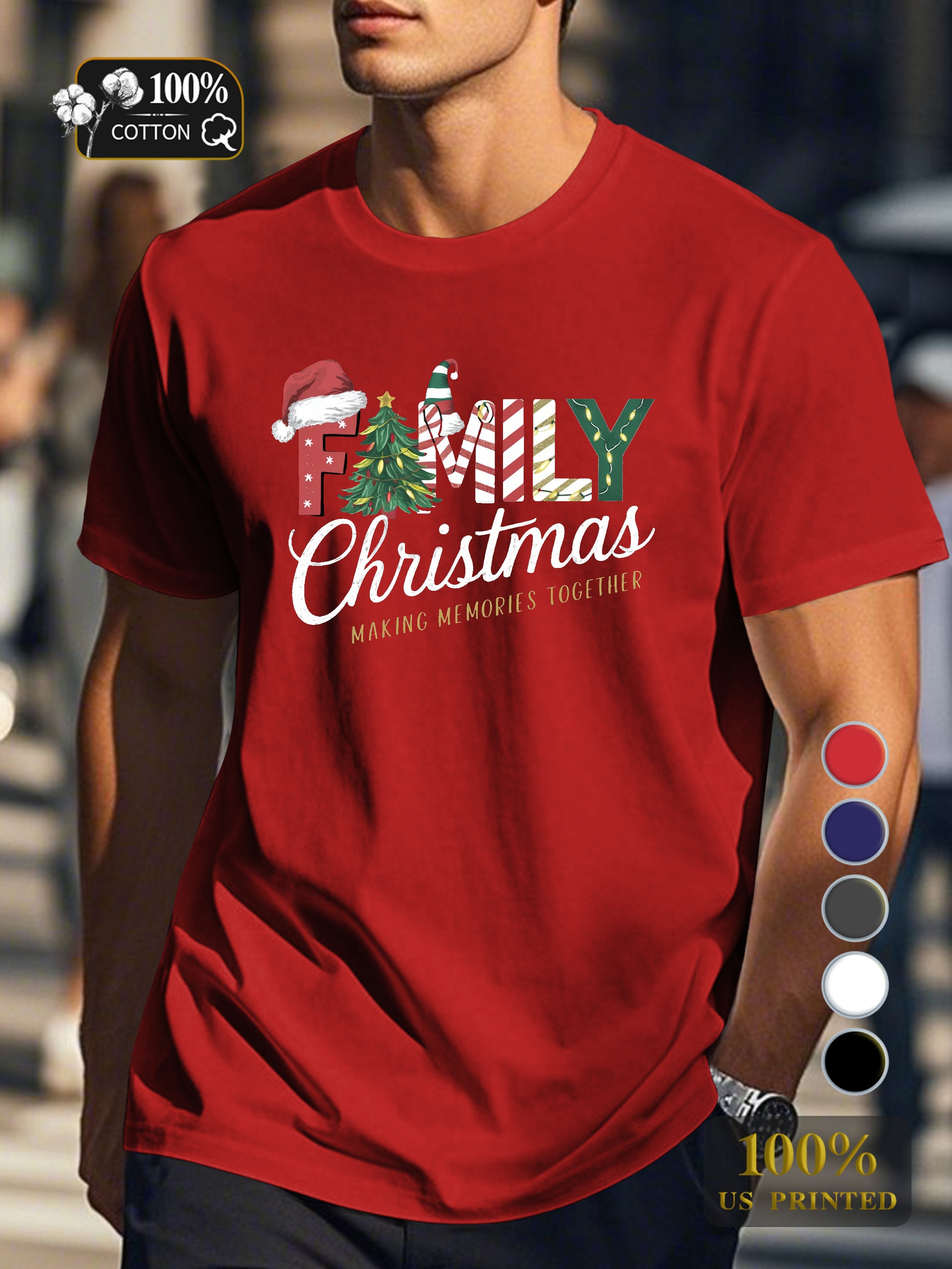 FAMILY Christmas illustration Men's pure cotton Tshirt Comfort Fit