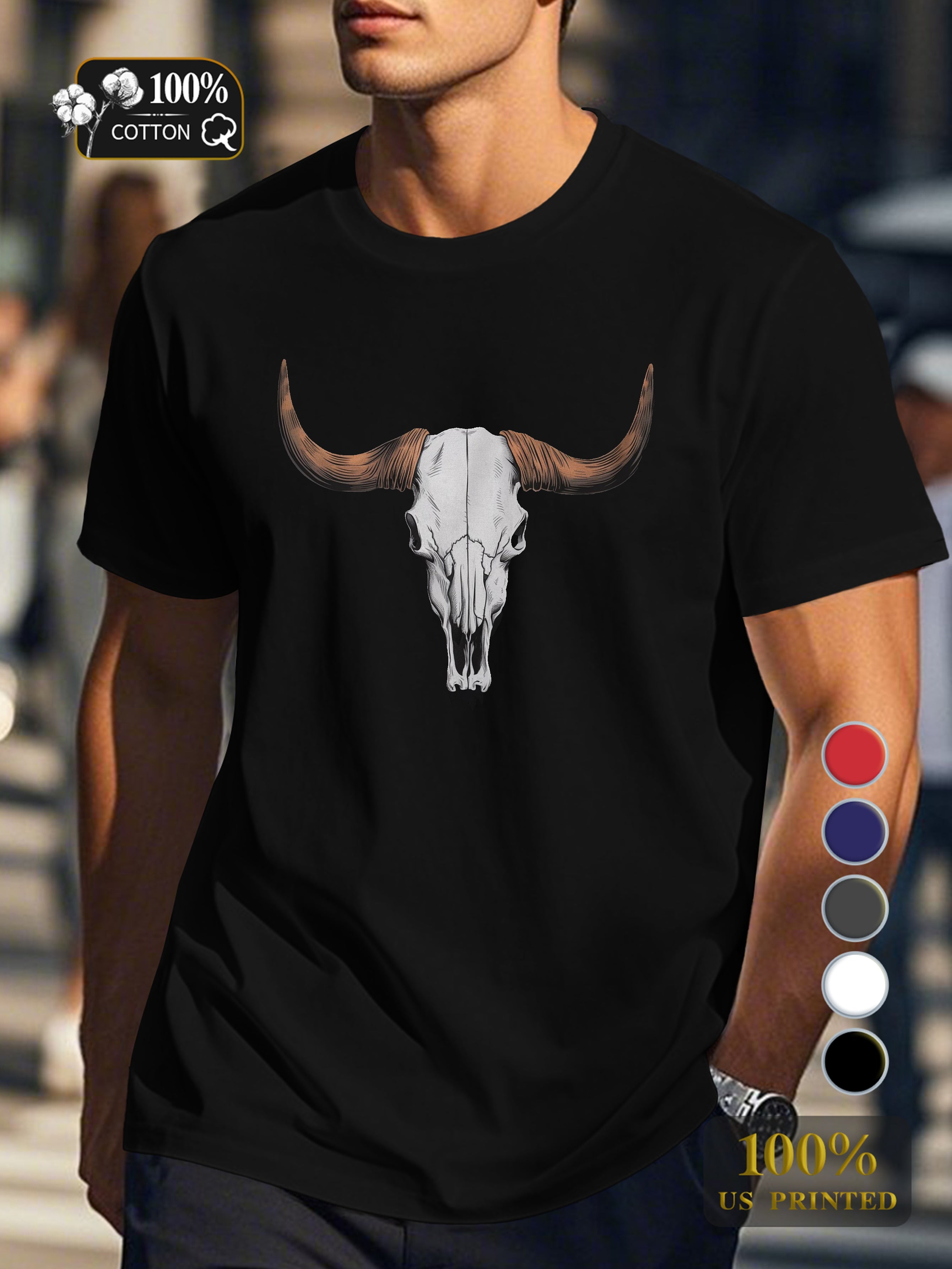 steer or buffalo skull Men's pure cotton Tshirt Comfort Fit