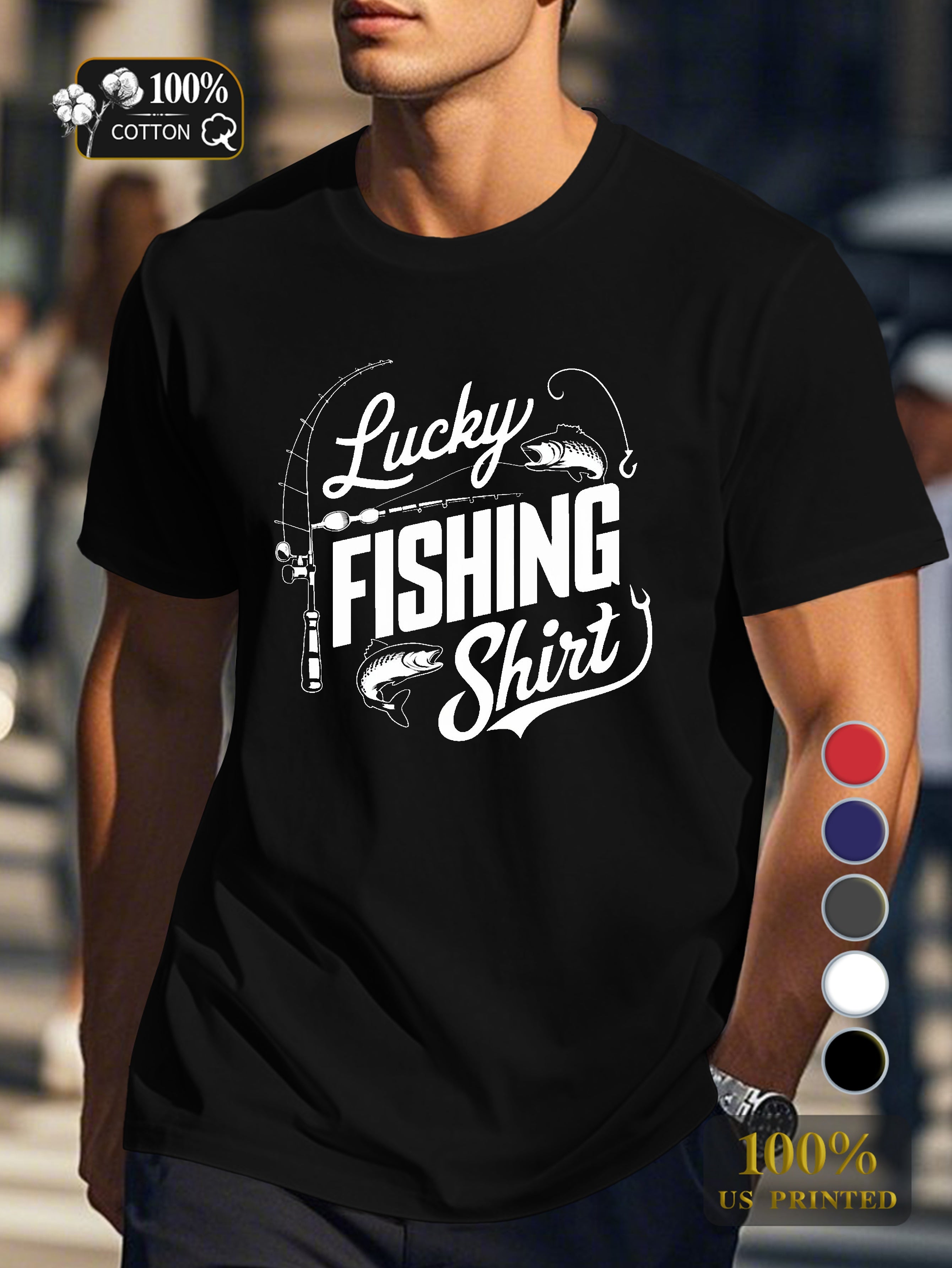 Lucky Fishing Shirt Men's pure cotton Tshirt Comfort Fit