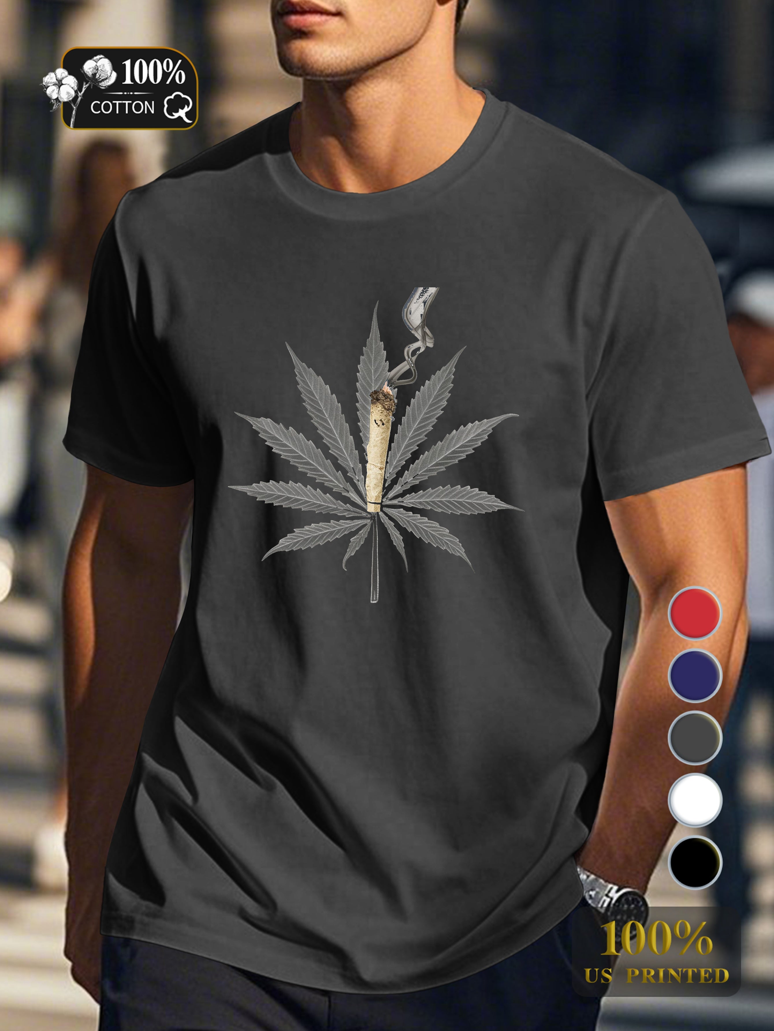 Stylized cannabis leaf Men's pure cotton Tshirt Comfort Fit