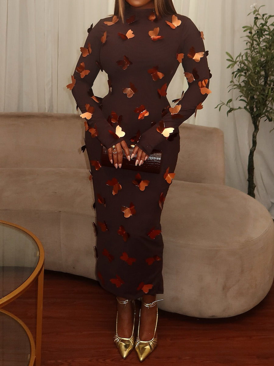 Butterfly Embellished Mesh Dress