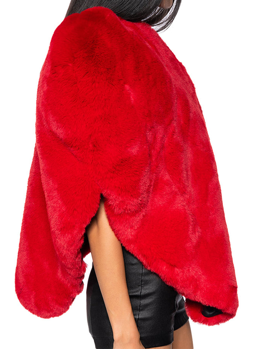 Plush Pointed hem Faux Fur Heart Vest