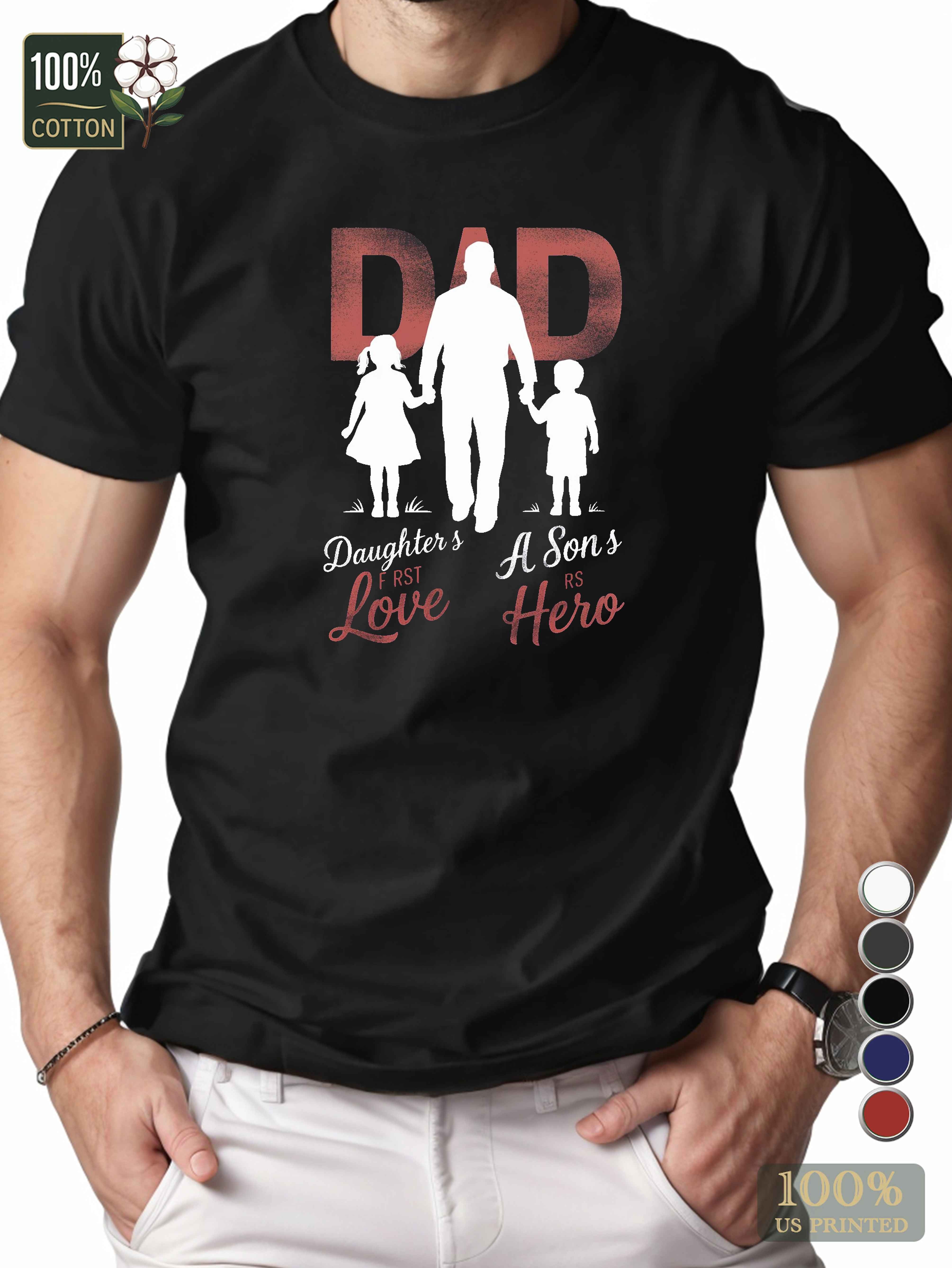 DAD with children illustration Men's pure cotton Tshirt Comfort Fit