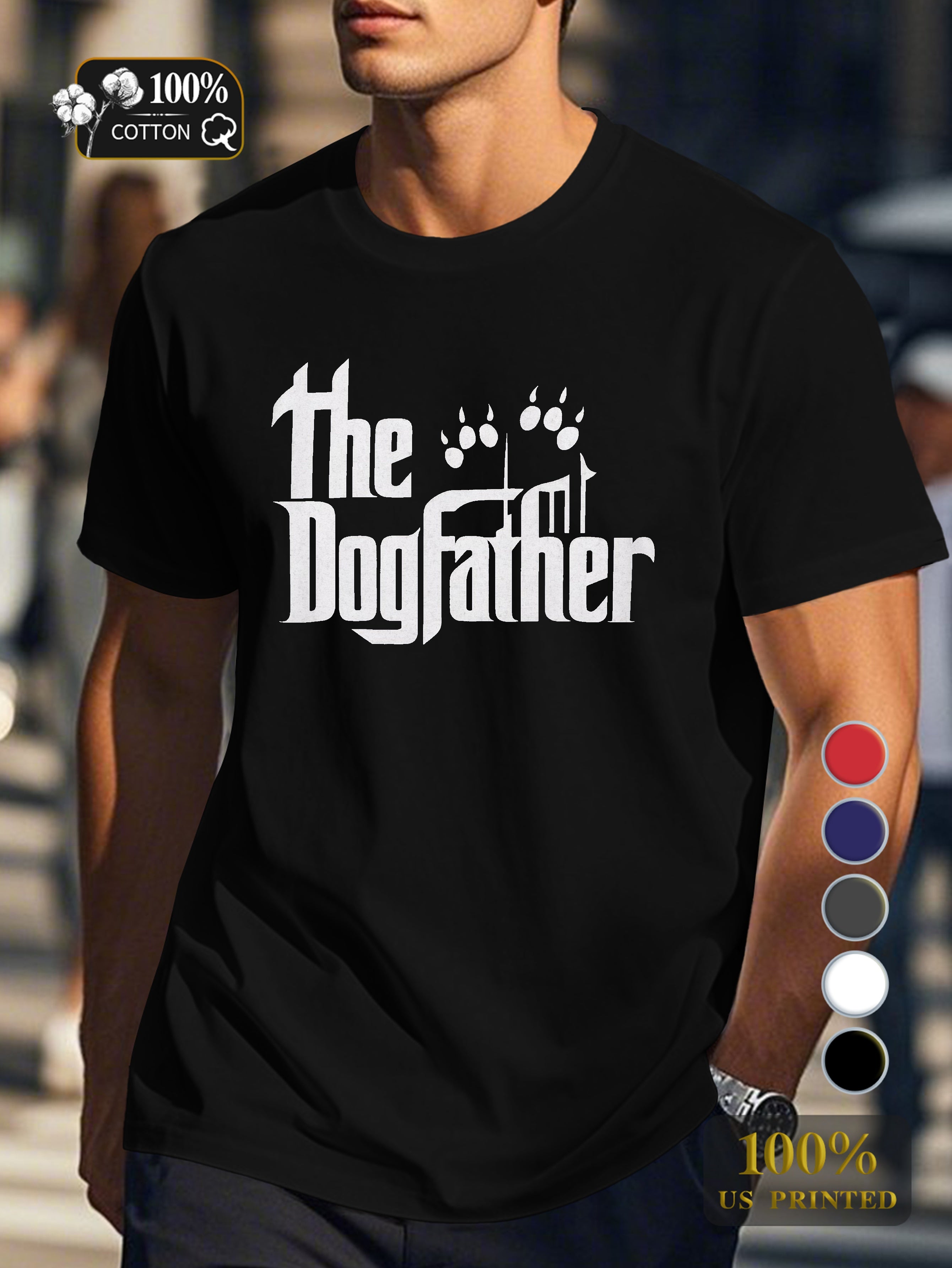 The Dogfather with paw prints Men's pure cotton Tshirt Comfort Fit