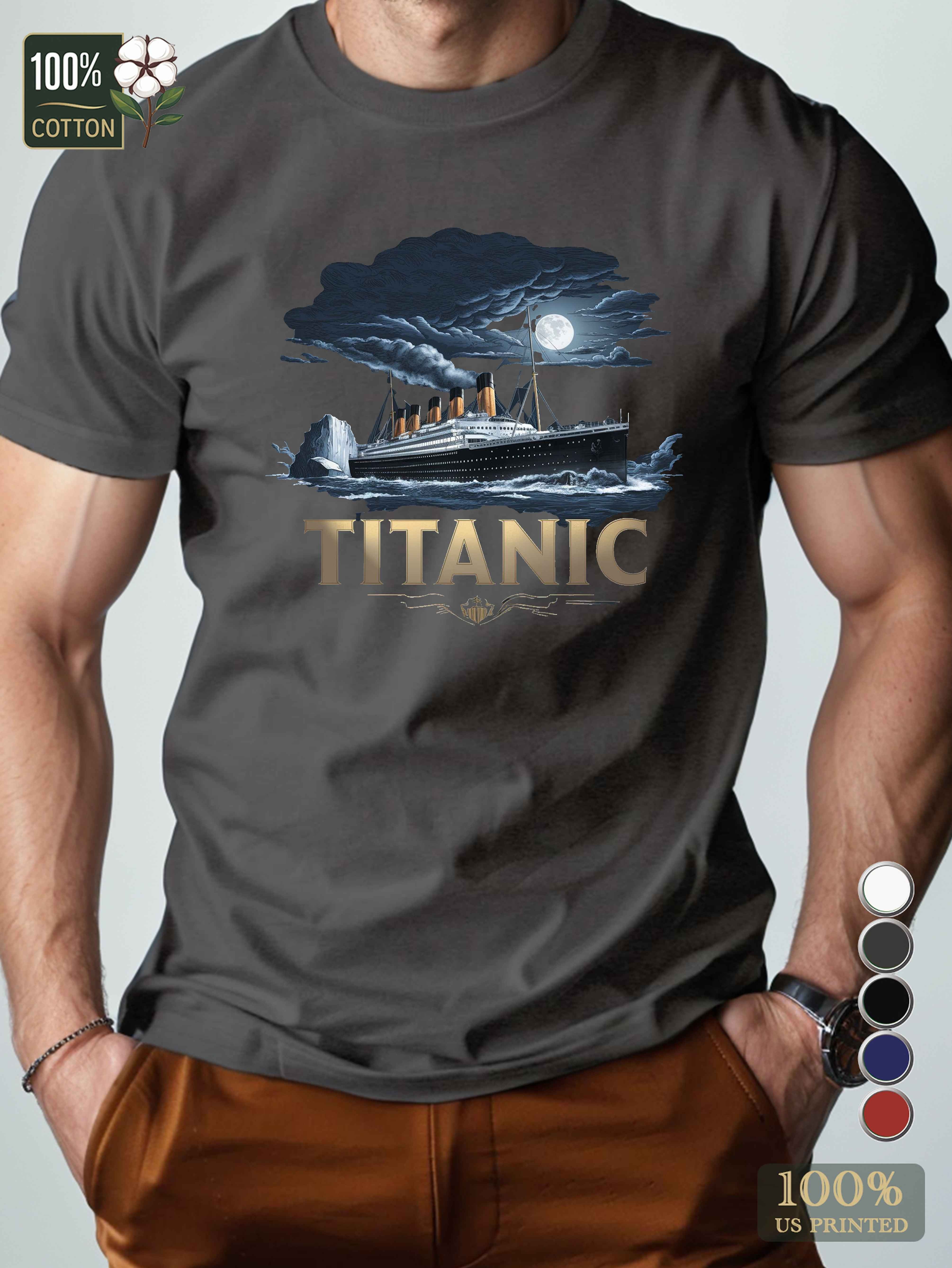 Titanic ship against a dark background Men's pure cotton Tshirt Comfort Fit