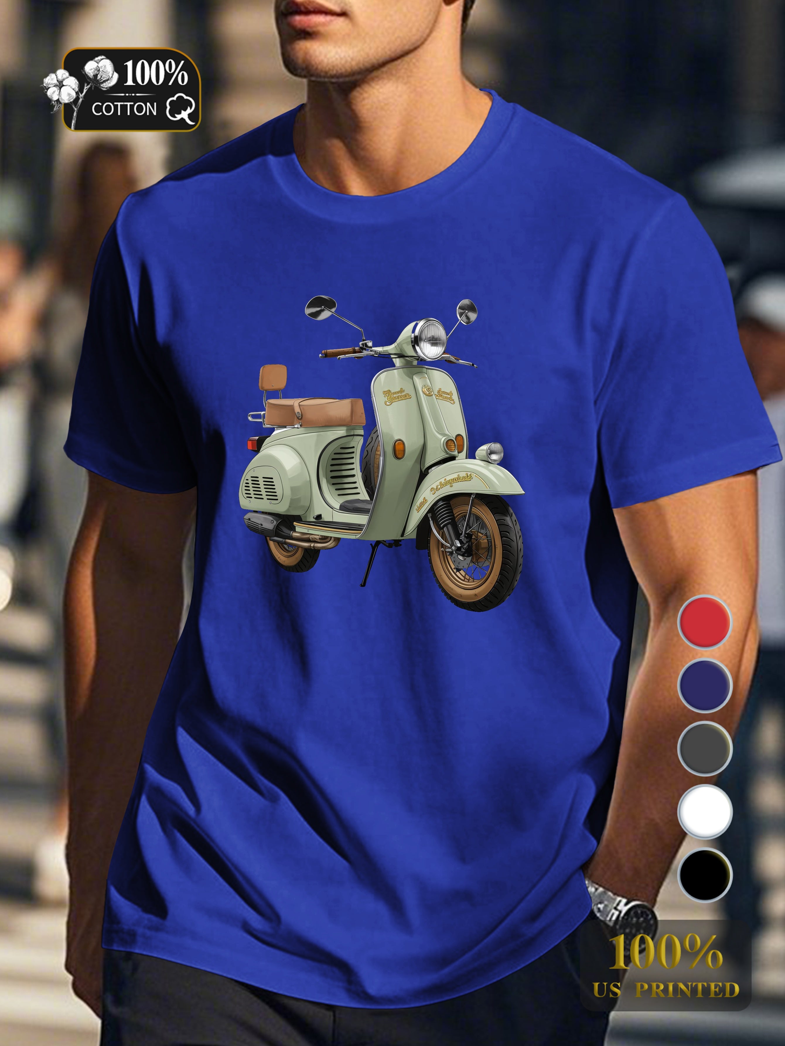 Classic scooter illustration Men's pure cotton Tshirt Comfort Fit