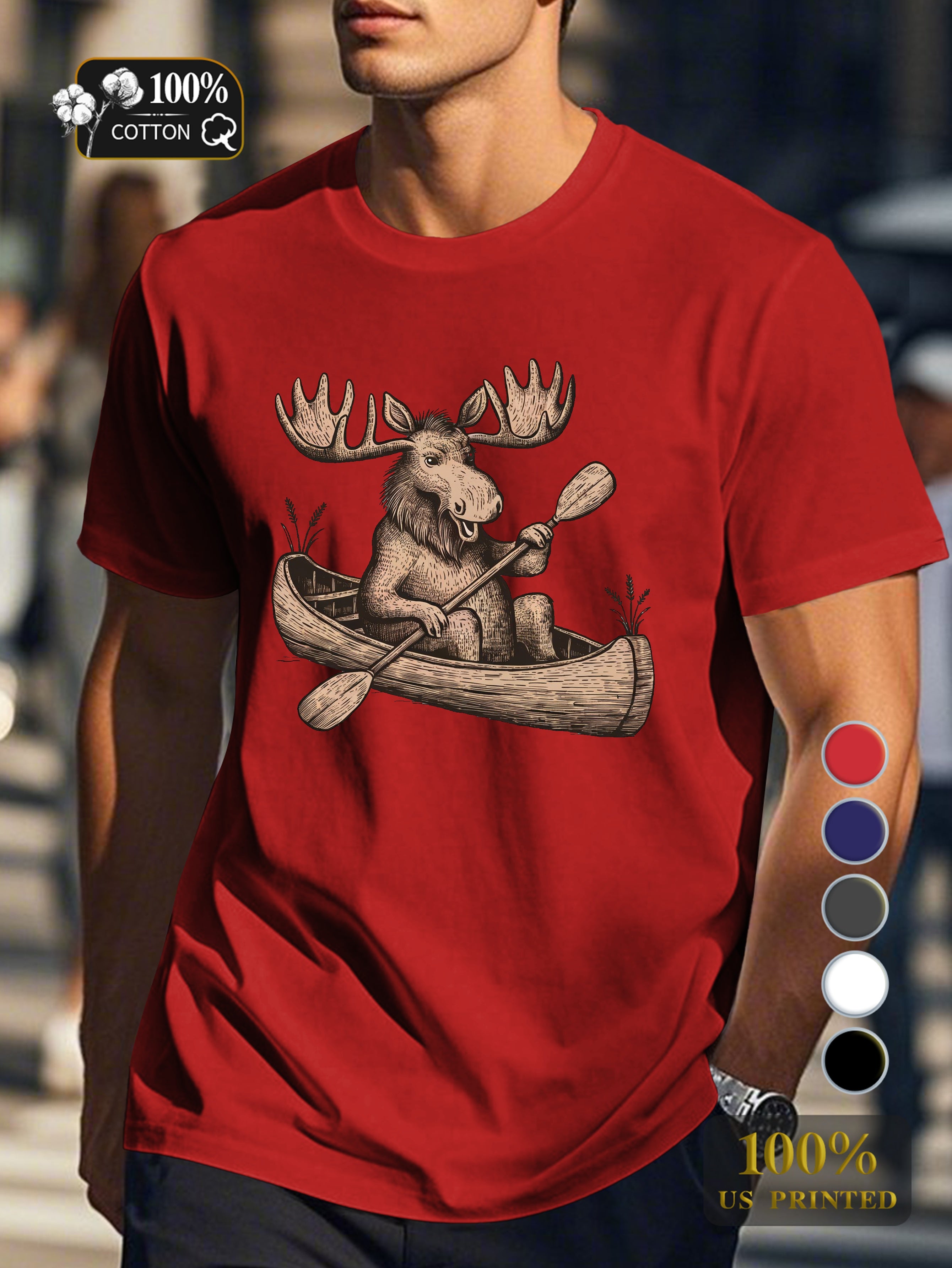 moose in canoe Men's pure cotton Tshirt Comfort Fit