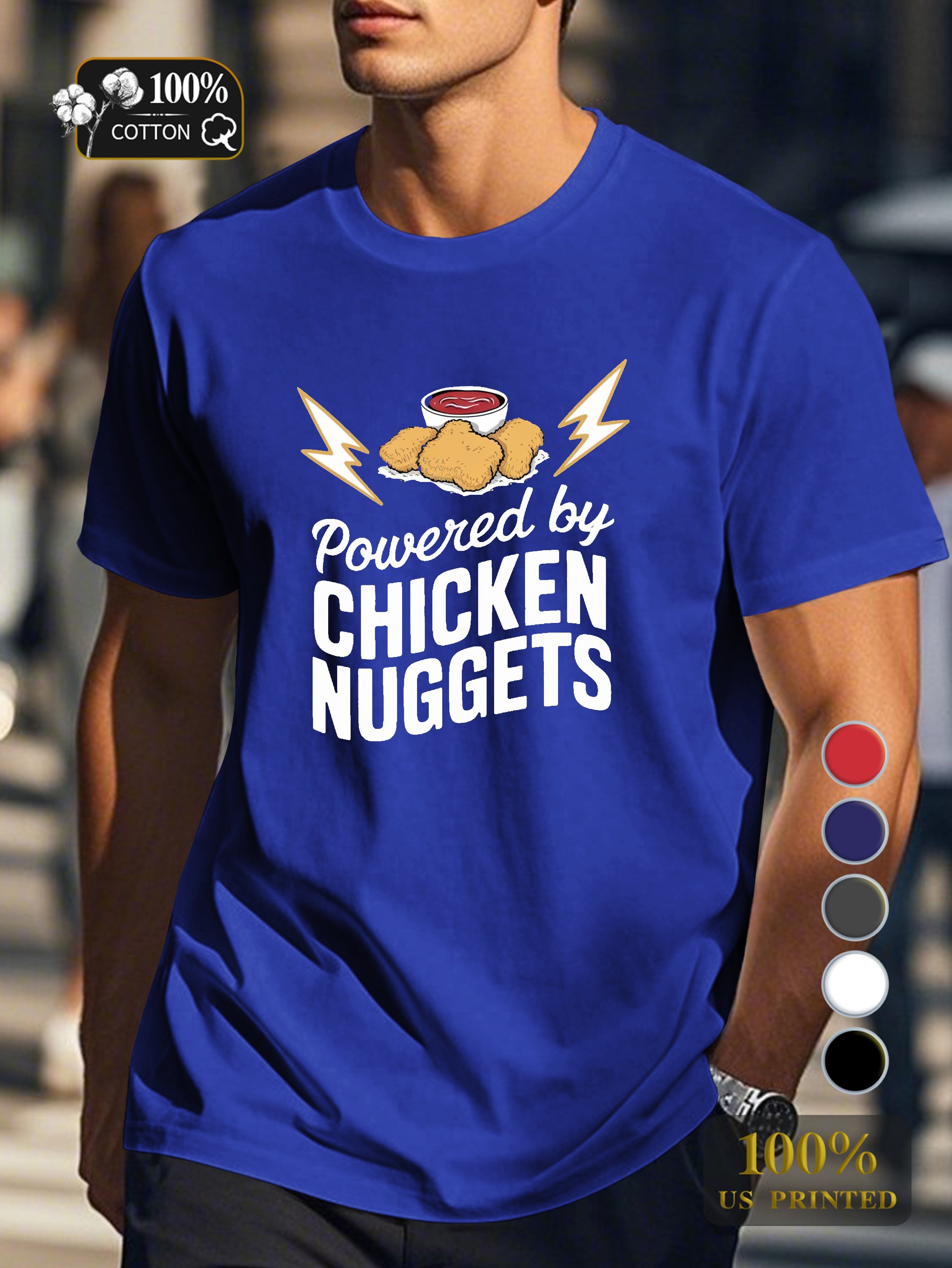 POWERED BY CHICKEN NUGGETS Men's pure cotton Tshirt Comfort Fit