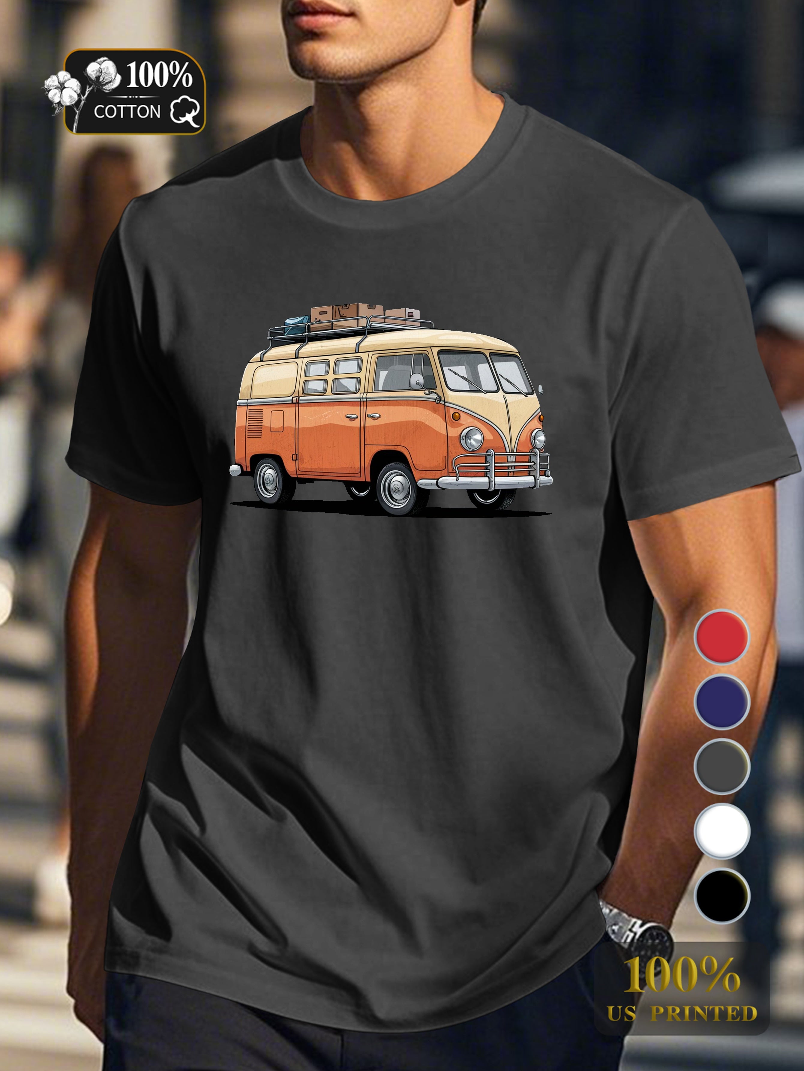 vintage two tone van illustration Men's pure cotton Tshirt Comfort Fit