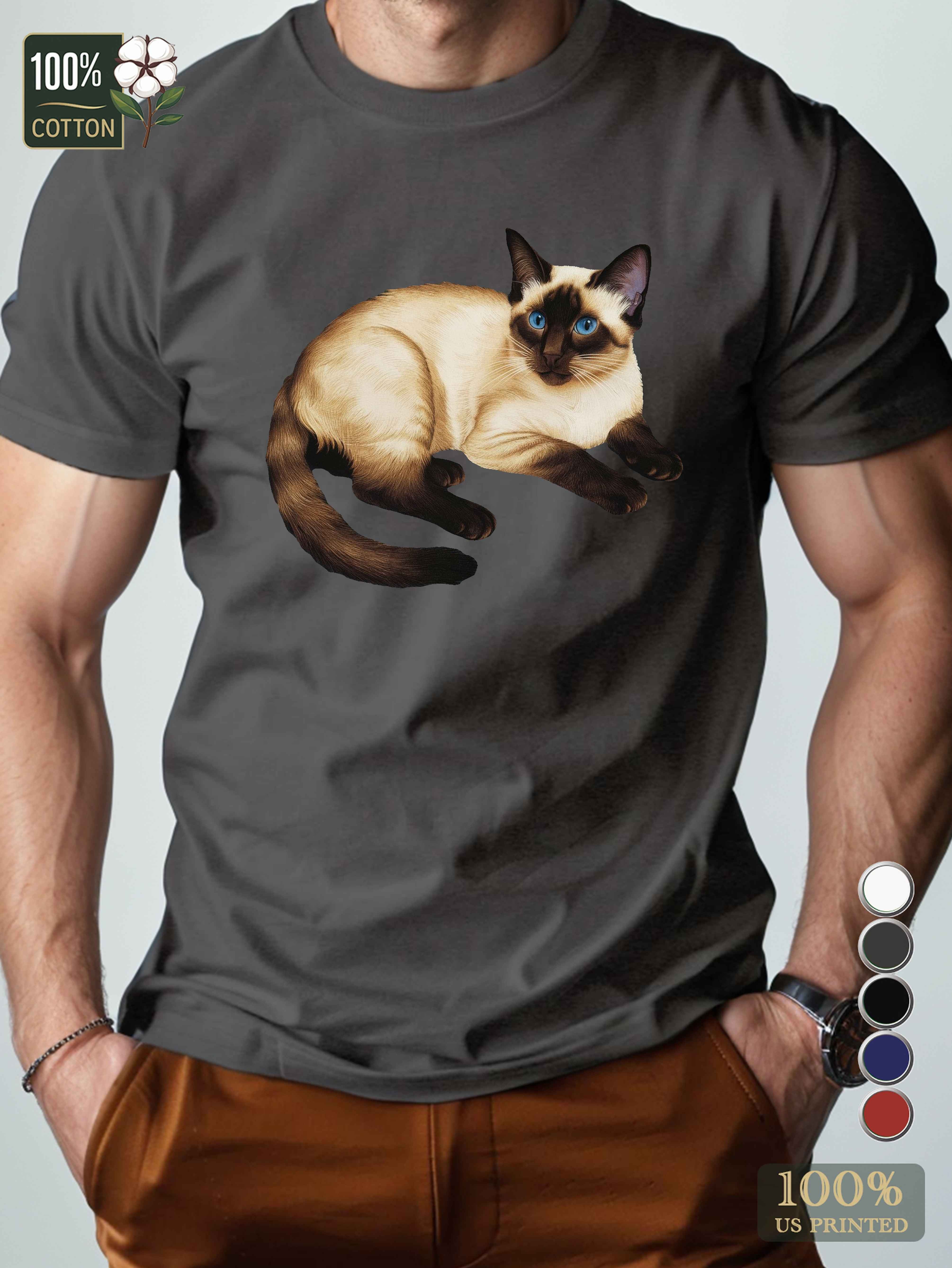 Siamese cat illustration Men's pure cotton Tshirt Comfort Fit
